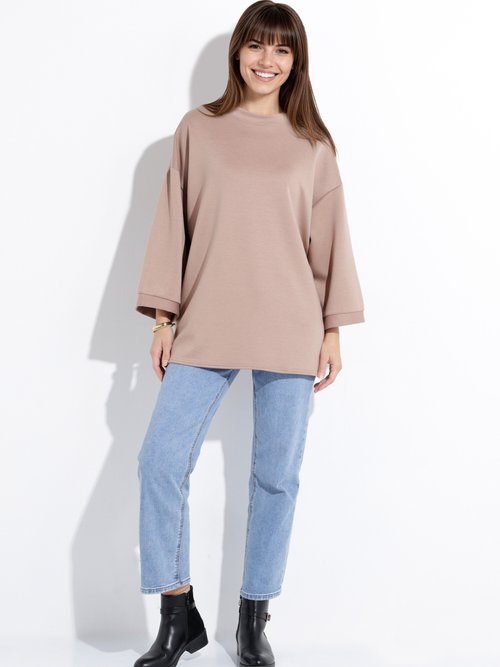 Sweat shirt large col rond, manches 3/4 Marron MQ-M9071 SF1