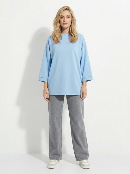 Sweat shirt large col rond, manches 3/4 BLEU CIEL MQ-M9071 SF1