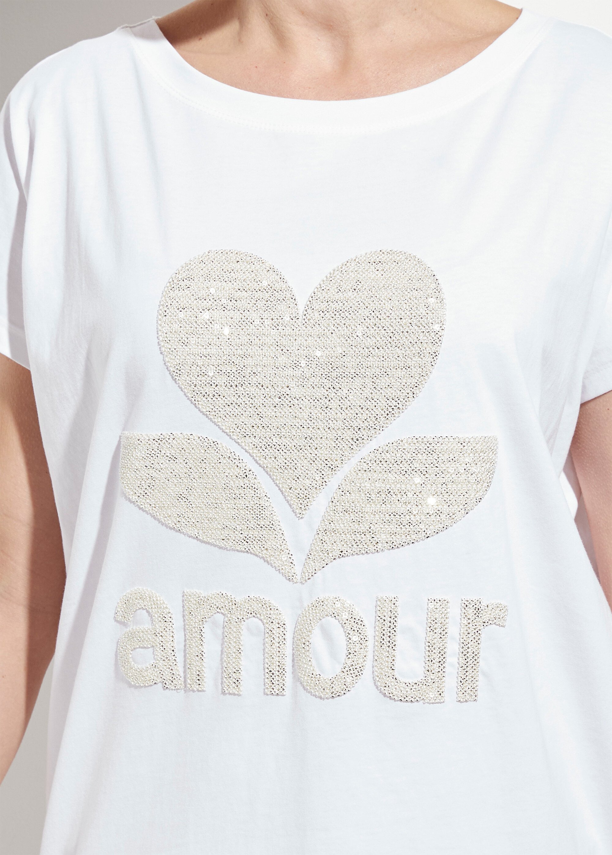 T-shirt col rond motif pailleté Amour