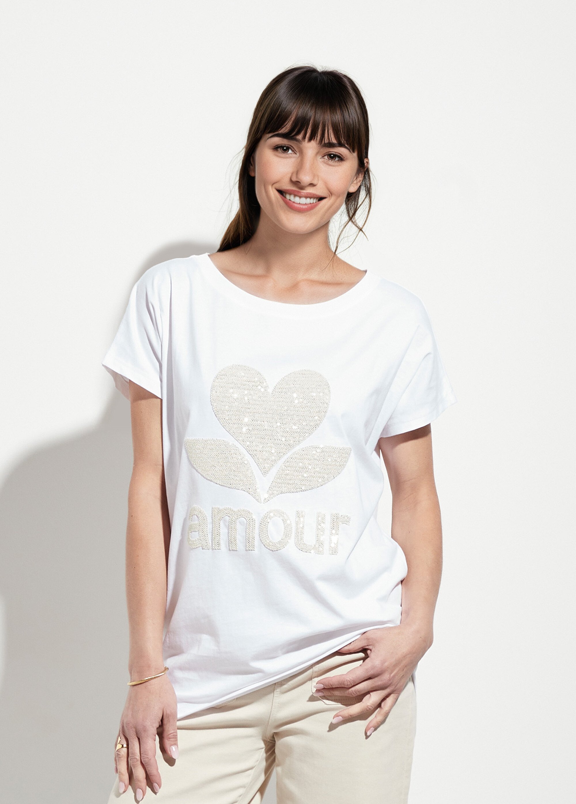 T-shirt col rond motif pailleté Amour