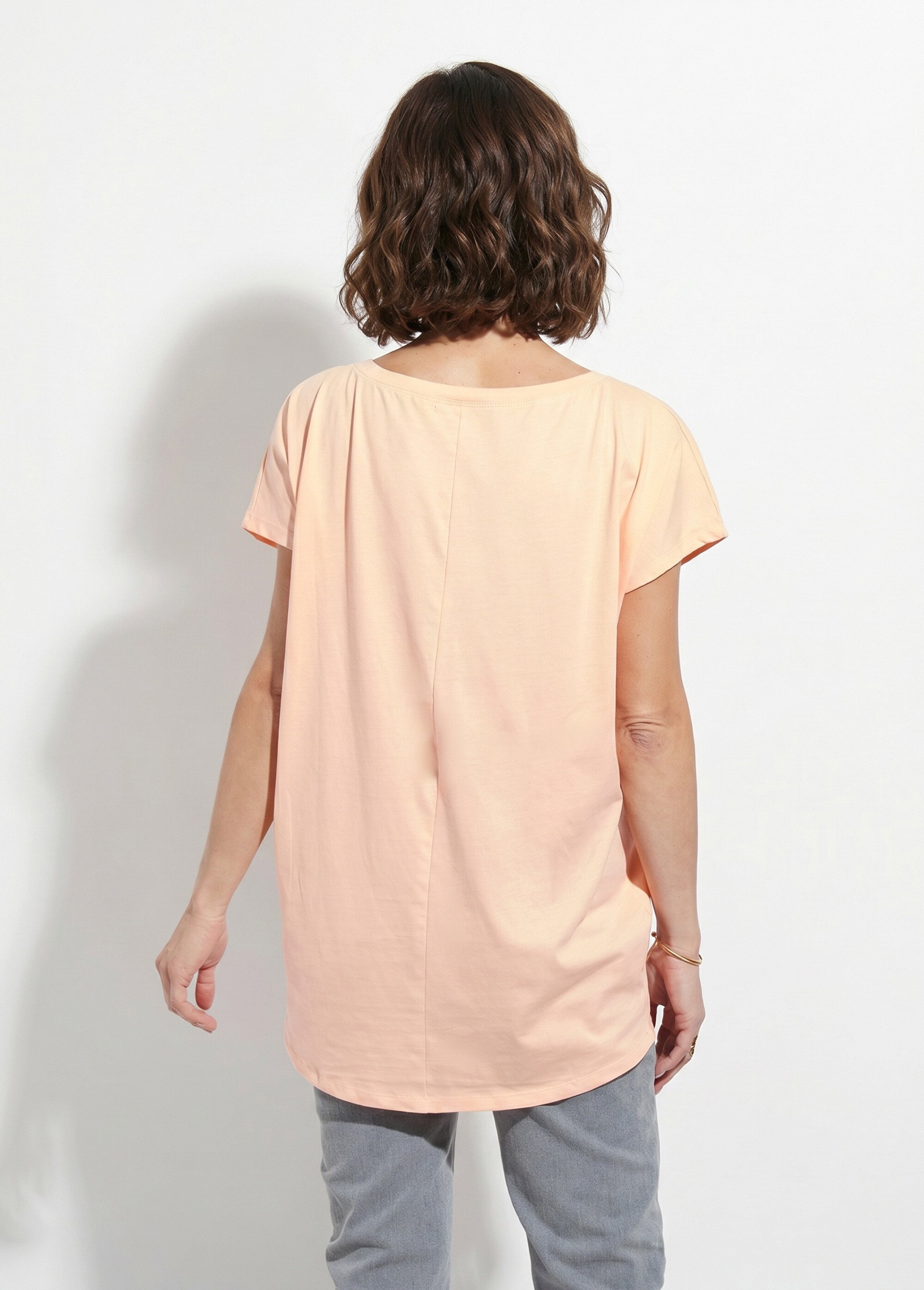 T-shirt col rond motif pailleté Amour Femme Orange MC-3819Y DO1