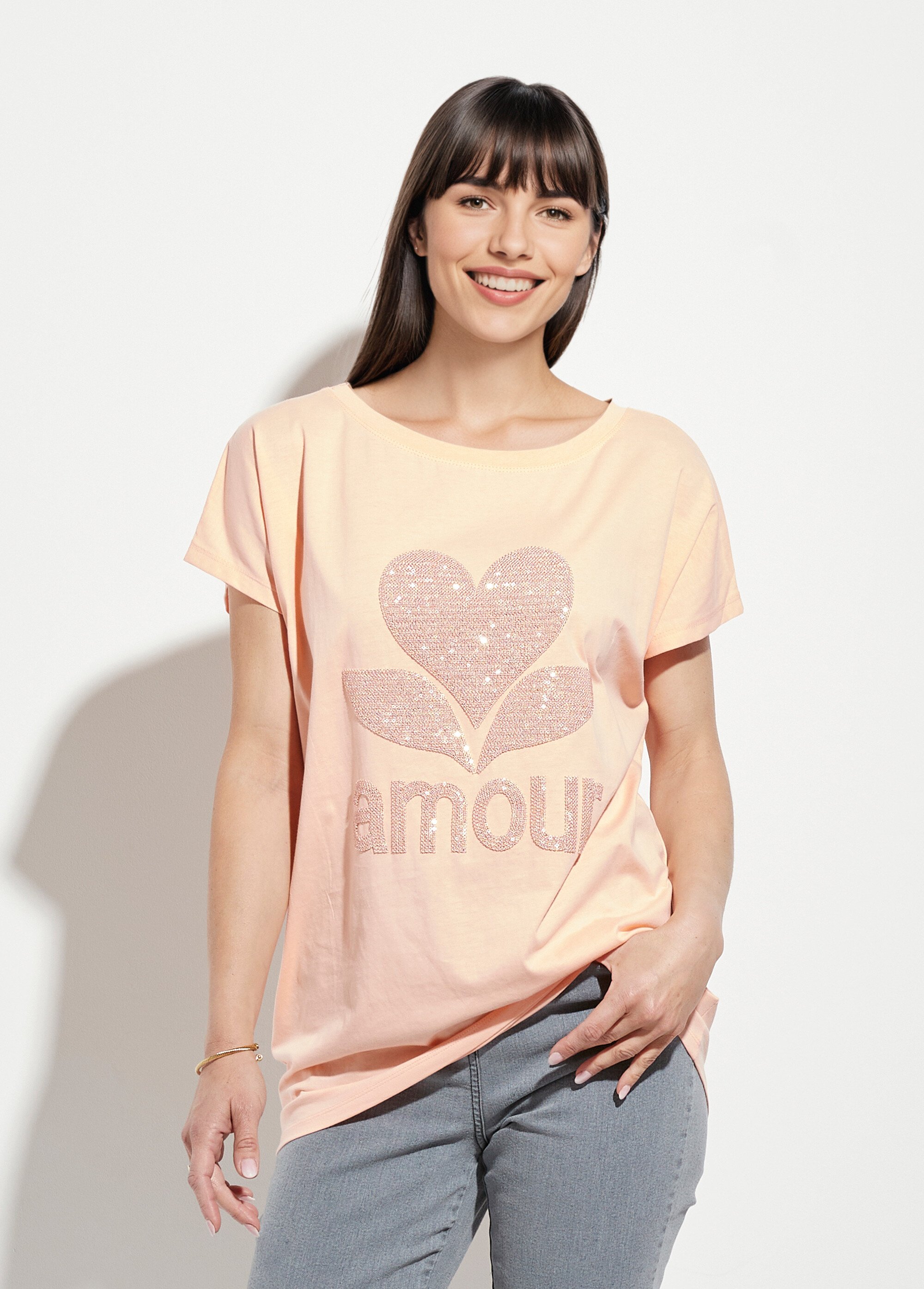 T-shirt col rond motif pailleté Amour