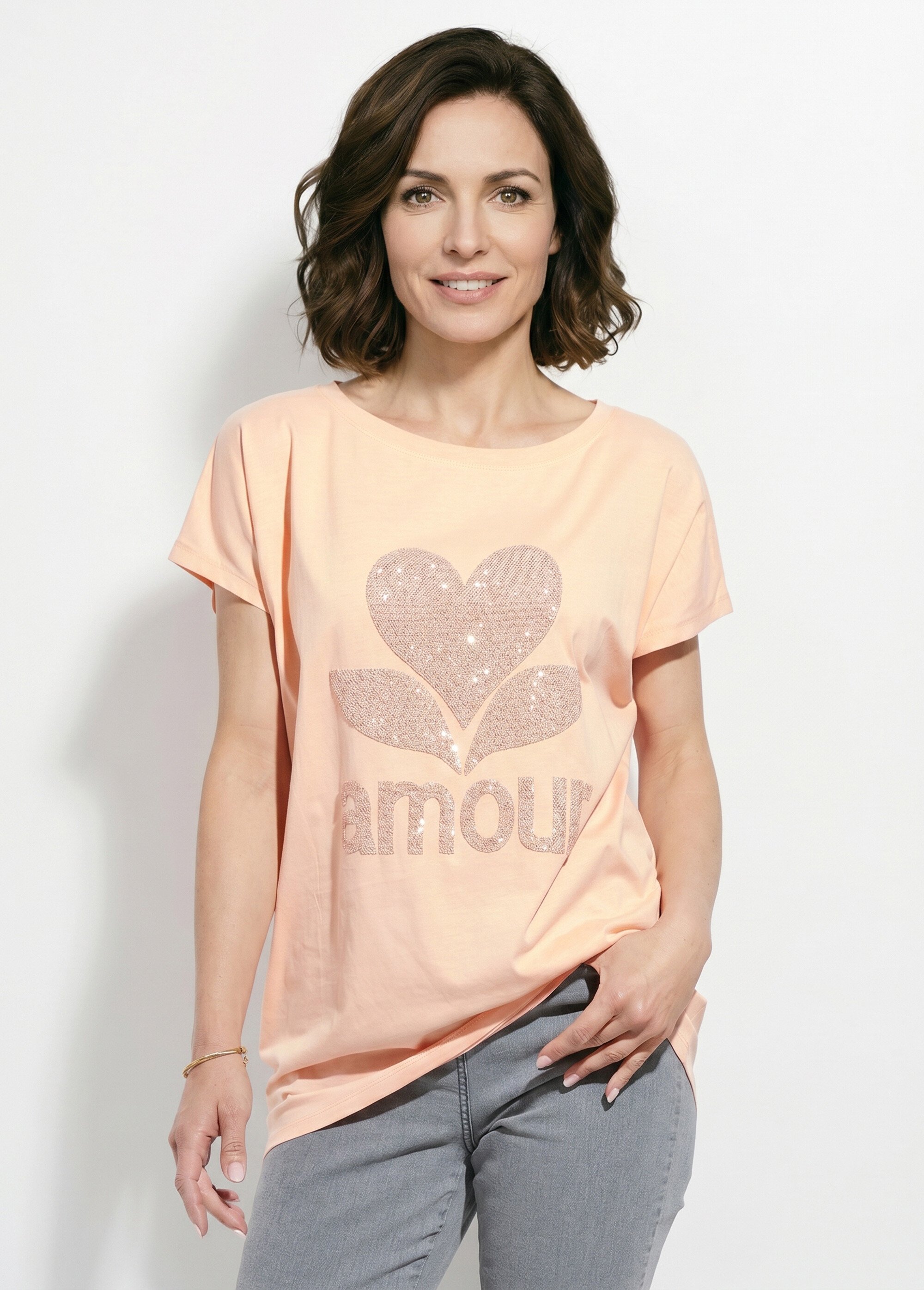 T-shirt col rond motif pailleté Amour