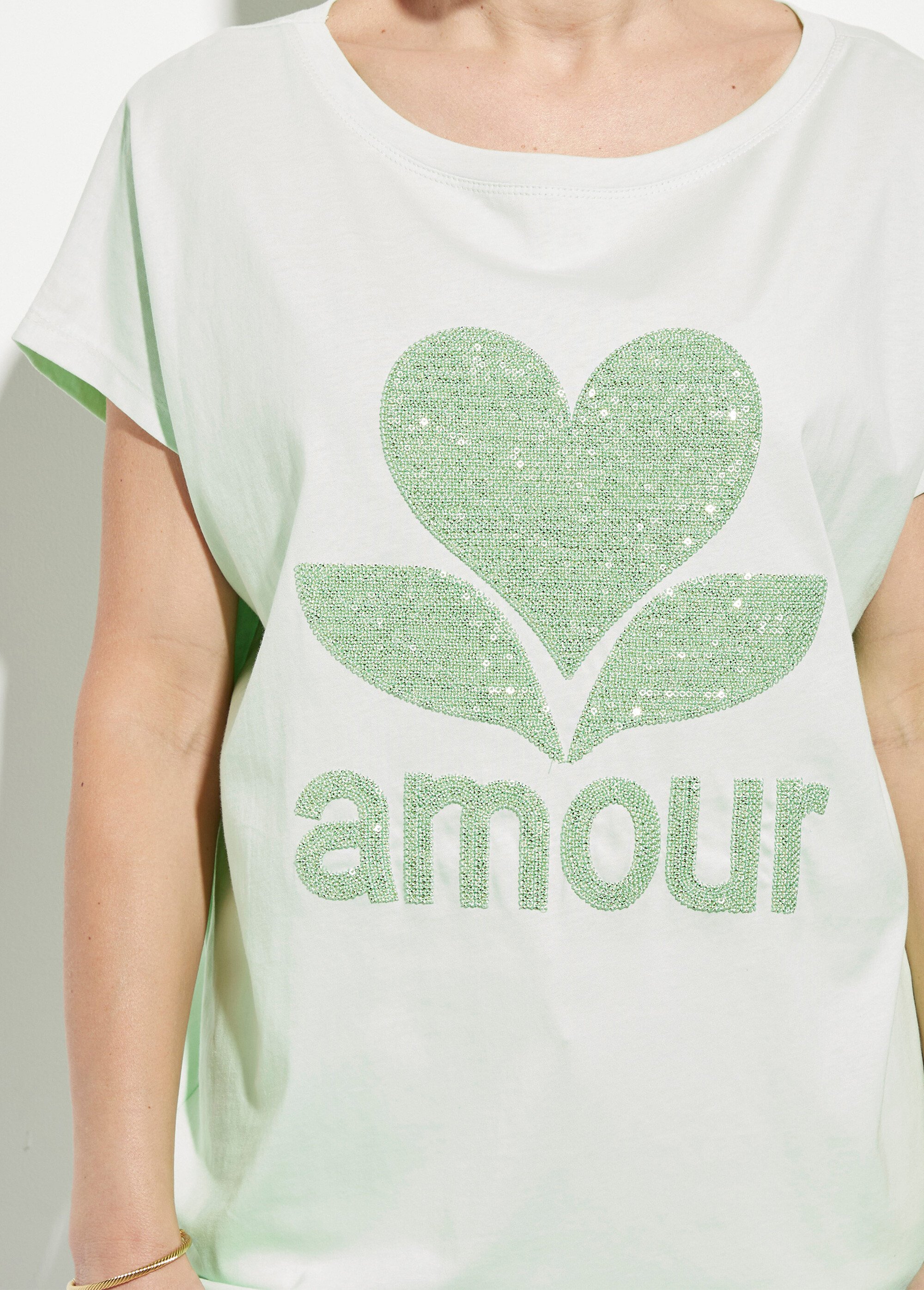 T-shirt col rond motif pailleté Amour