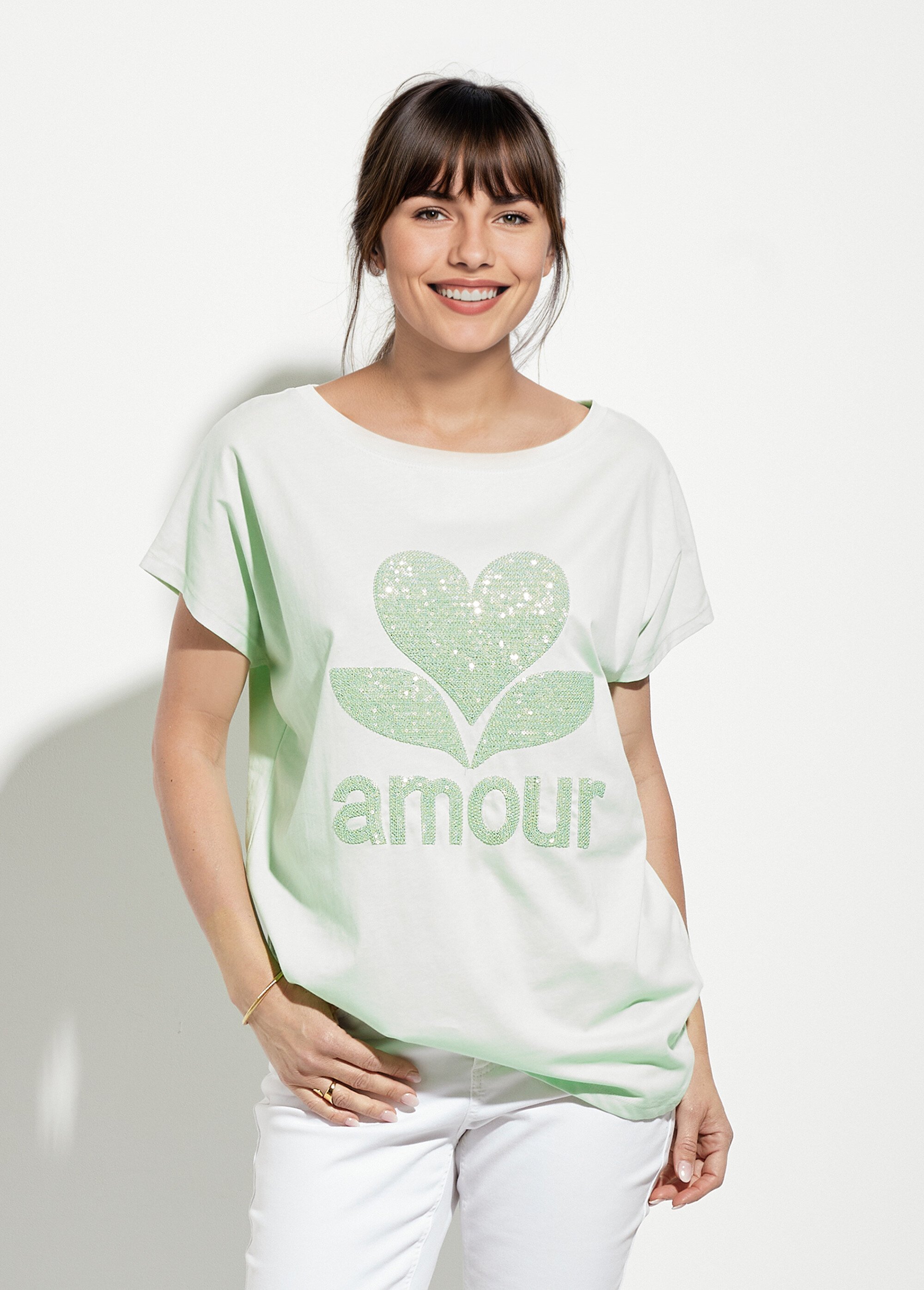 T-shirt col rond motif pailleté Amour