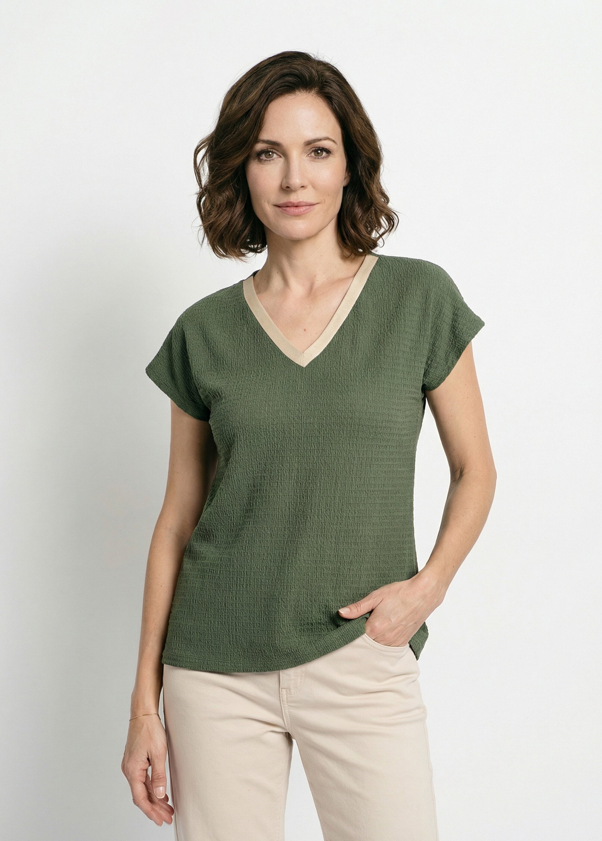 T-shirt maille gaufrée manches kimono Femme Vert CROMEX FA1