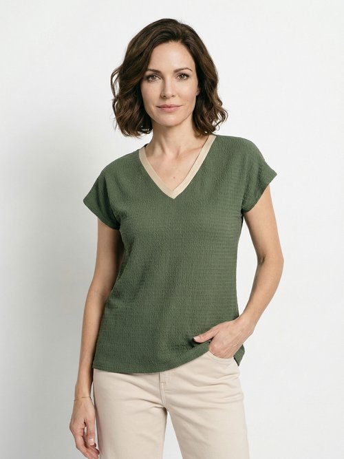 T-shirt maille gaufrée manches kimono Femme Vert CROMEX FA1