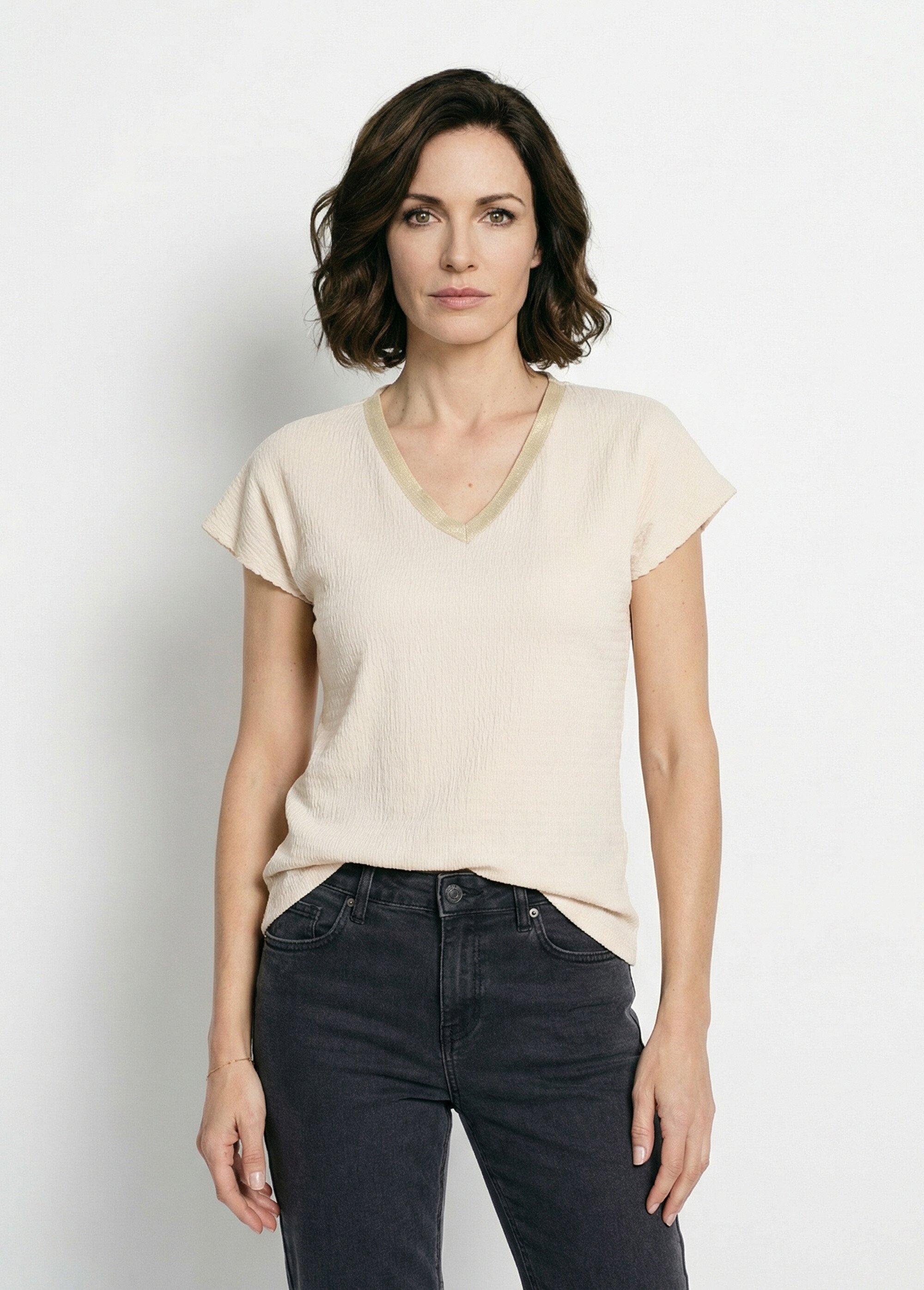 T-shirt maille gaufrée manches kimono Femme Beige CROMEX FA1