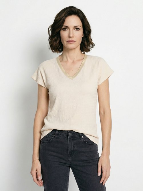 T-shirt maille gaufrée manches kimono Femme Beige CROMEX FA1