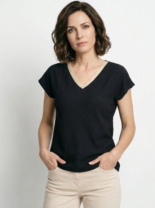 T-shirt maille gaufrée manches kimono Femme Noir CROMEX MV1