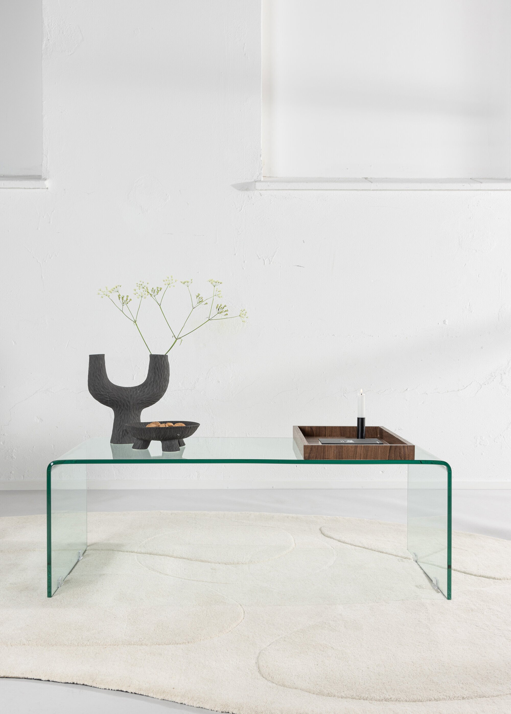 Table basse épurée en verre épais TRANSPARENT NOYER VEN-20061-111 SI1