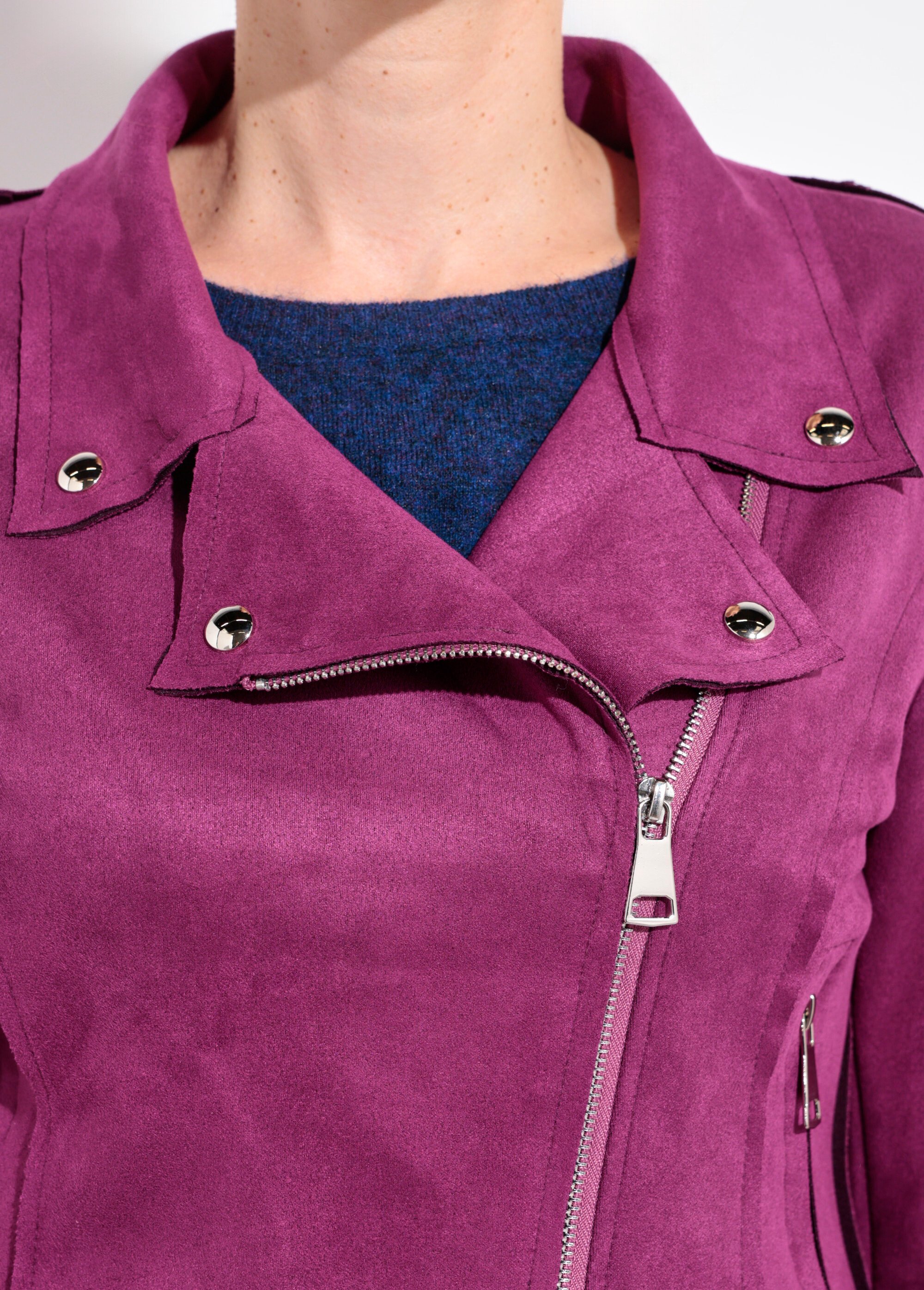 Veste zippée style motard en suédine Femme Violet JLF-3346 DE1