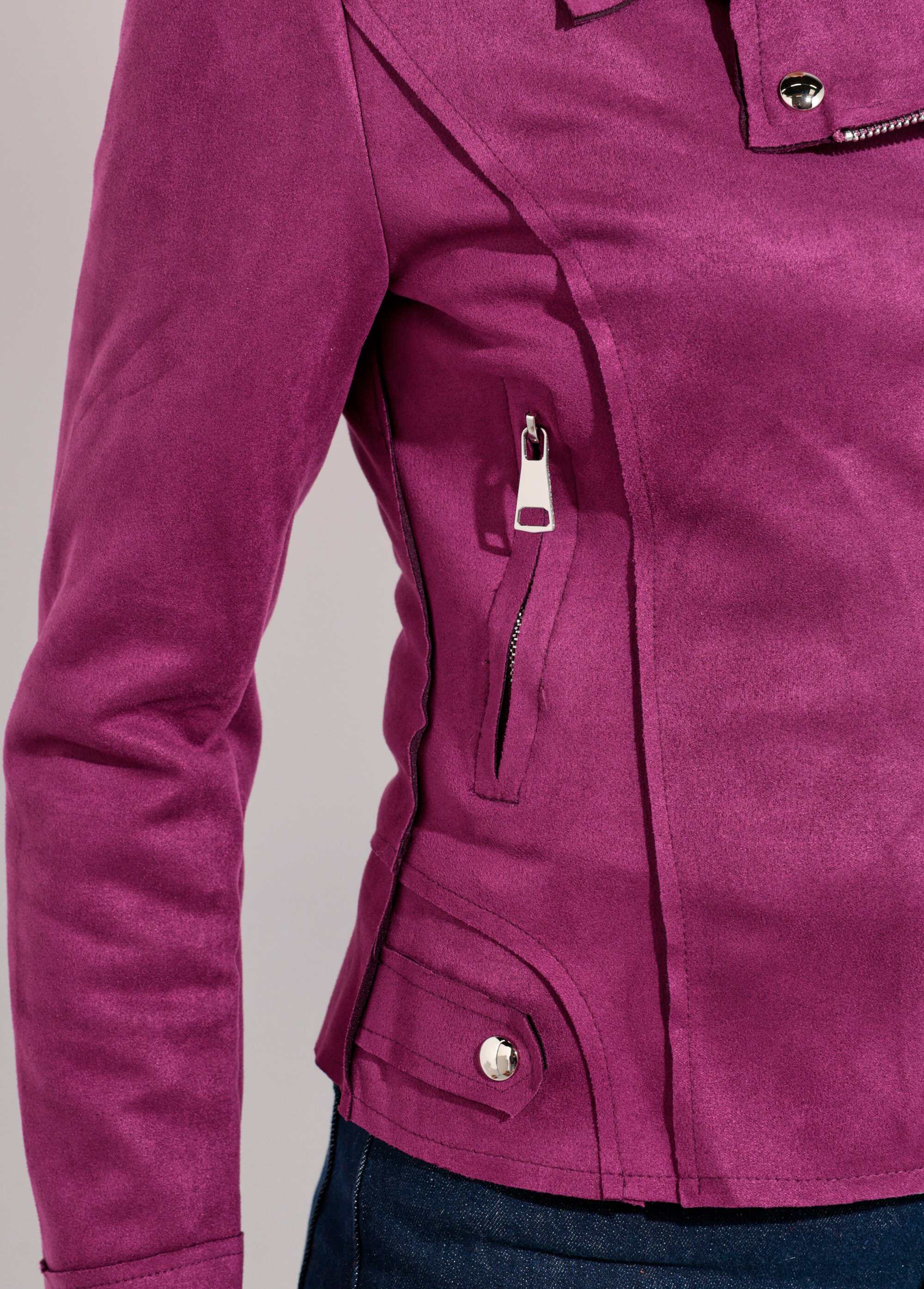 Veste zippée style motard en suédine Femme Violet JLF-3346 DE2