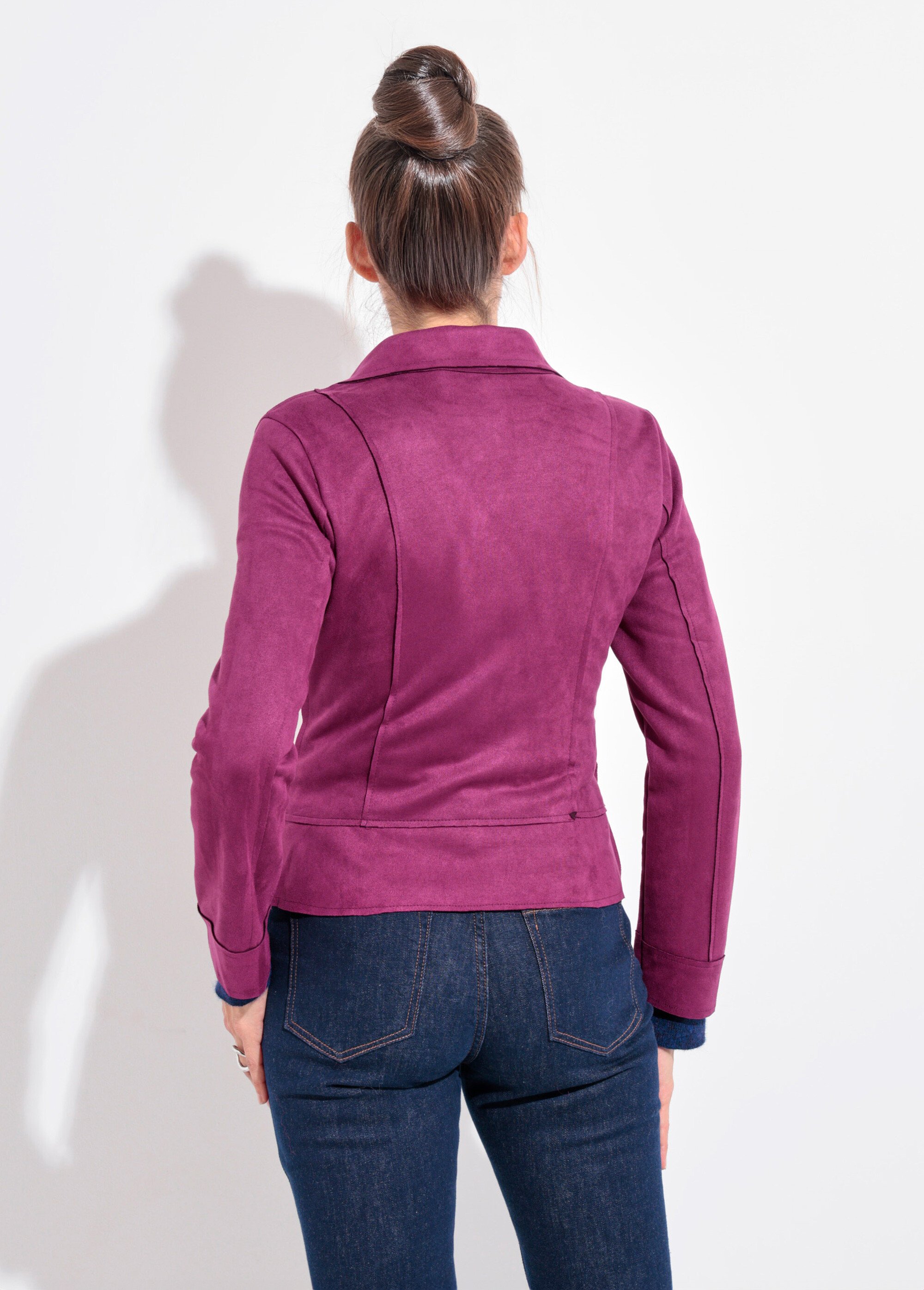 Veste zippée style motard en suédine Femme Violet JLF-3346 DO1