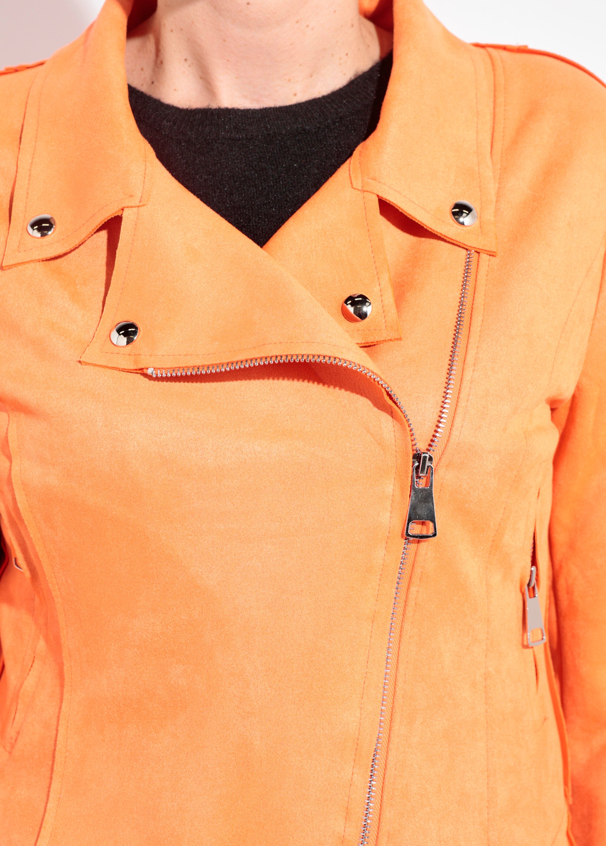 Veste zippée style motard en suédine Femme Orange JLF-3346 DE1