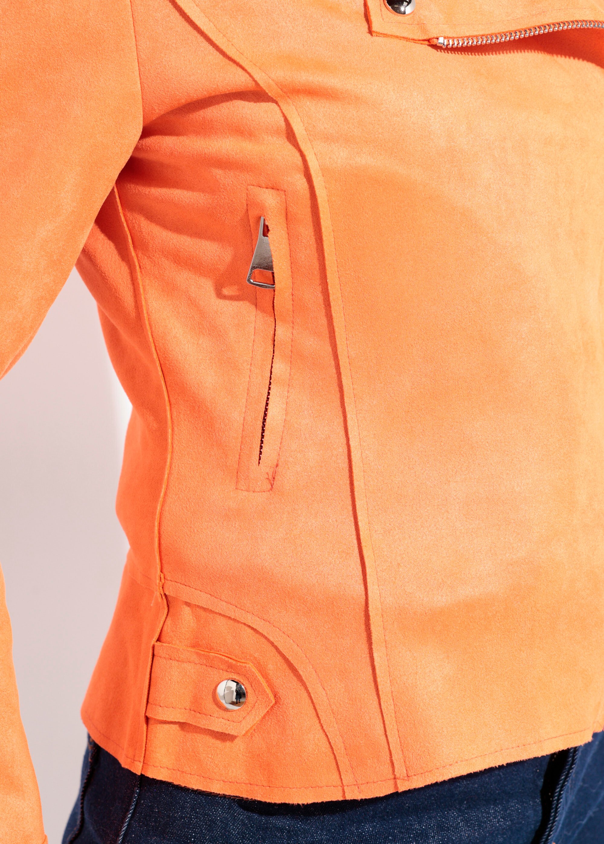 Veste zippée style motard en suédine Femme Orange JLF-3346 DE2