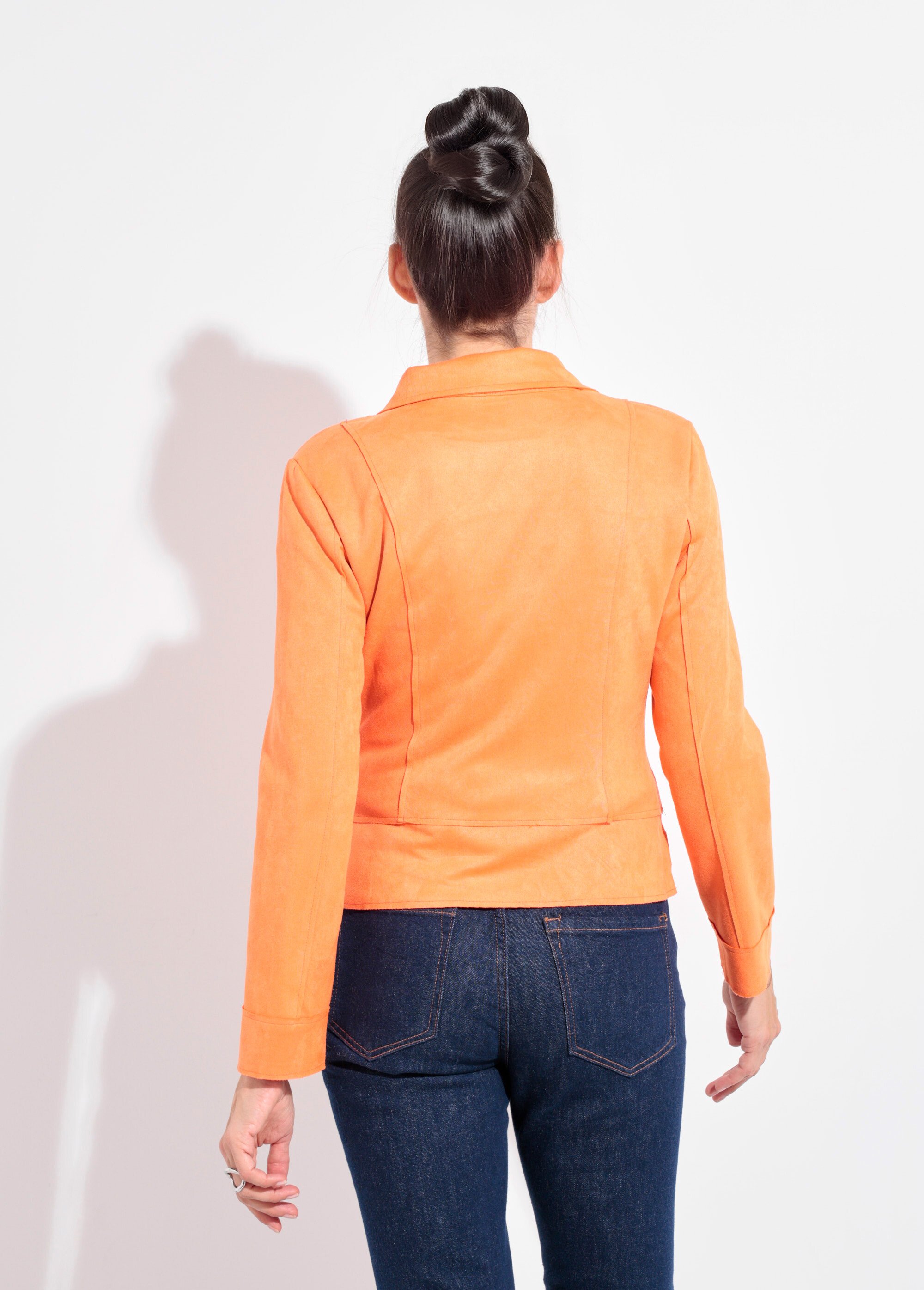 Veste zippée style motard en suédine Femme Orange JLF-3346 DO1