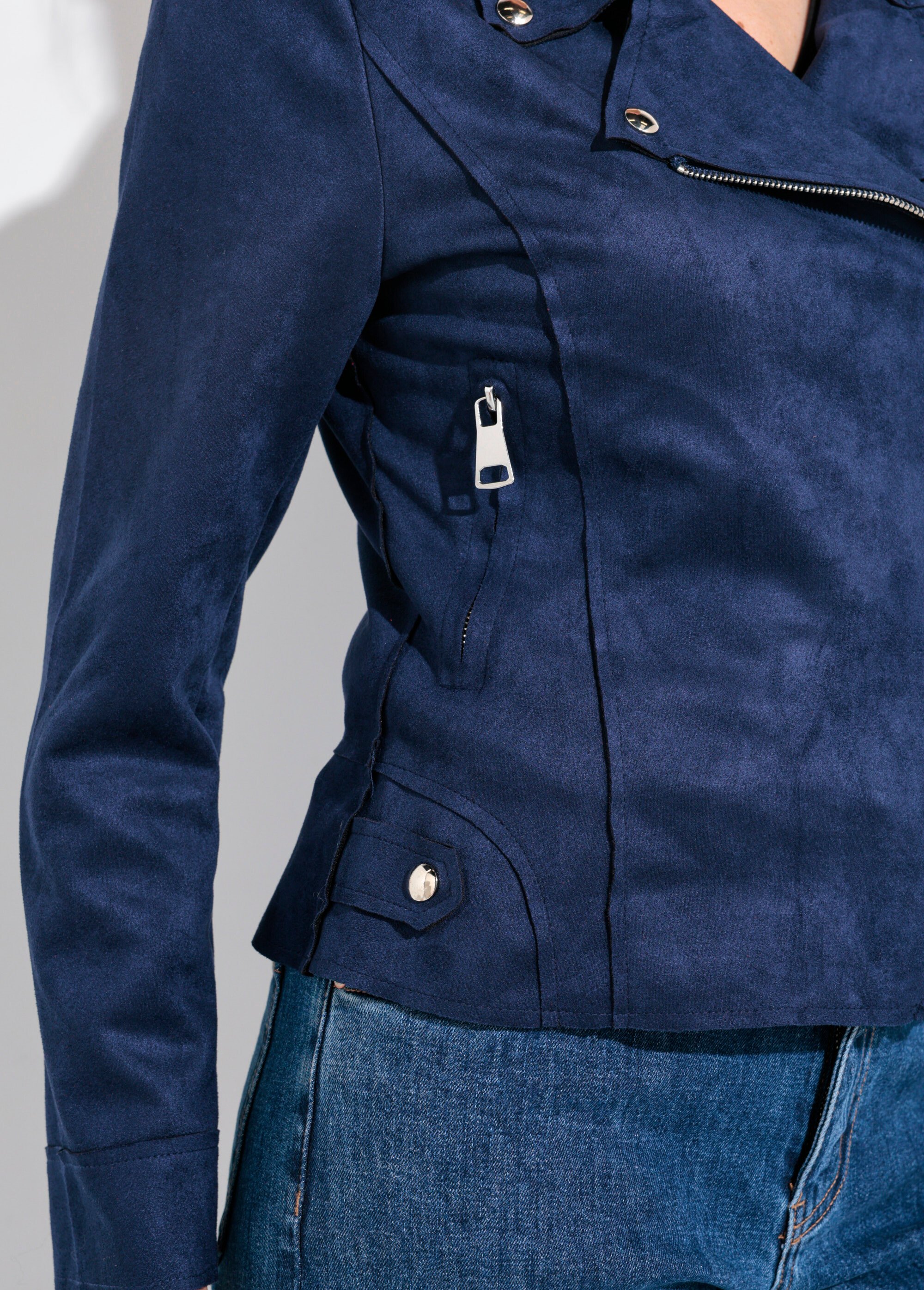 Veste zippée style motard en suédine Femme Bleu JLF-3346 DE2