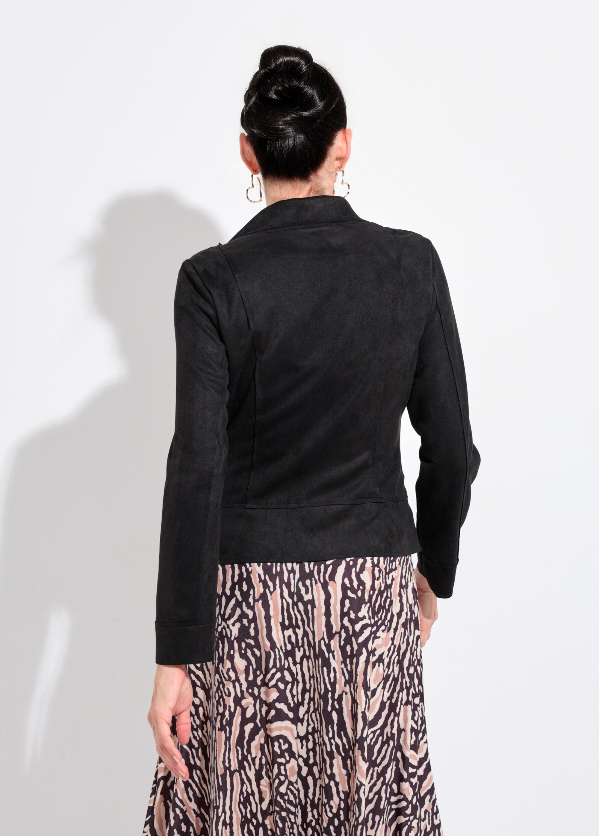 Veste zippée style motard en suédine Femme Noir JLF-3346 DO1