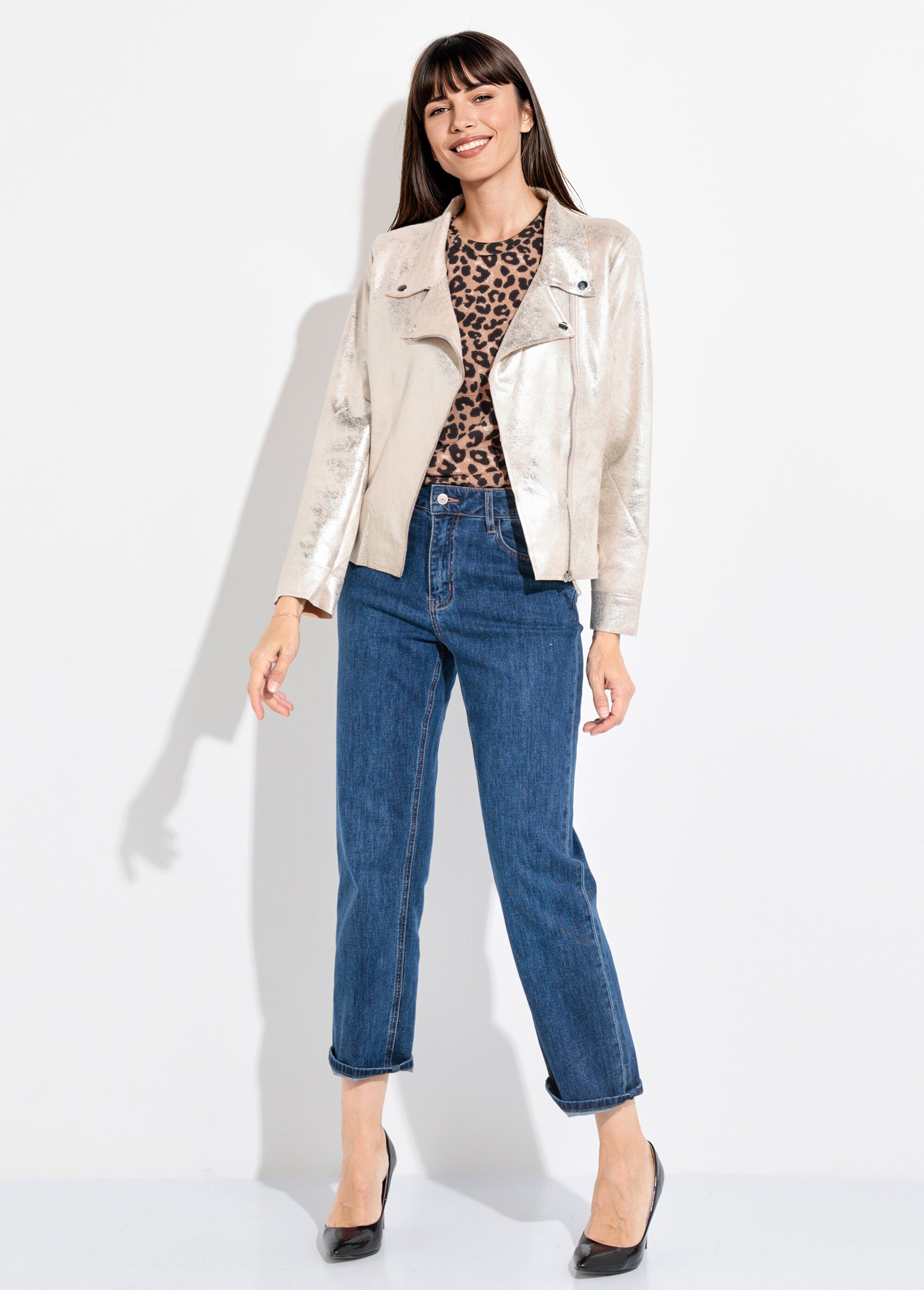 Veste zippée style motard irisée Femme Doré JLF-3353 SF1