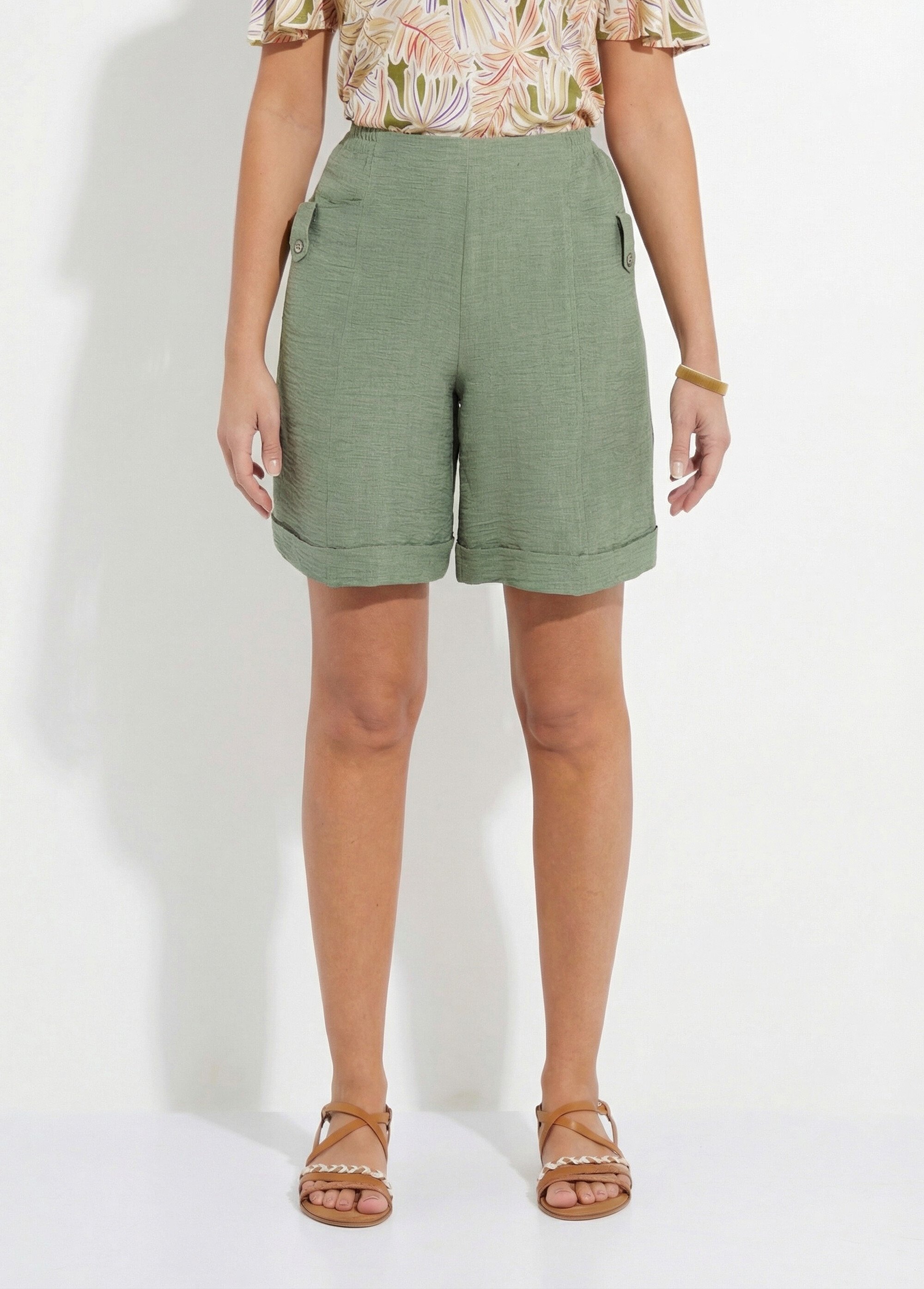 Bermuda tissu gaufré uni taille 3/4 élastiquée Femme SAUGE NOLISSE FA1