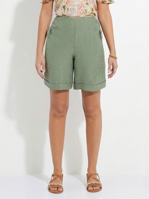 Bermuda tissu gaufré uni taille 3/4 élastiquée Femme SAUGE NOLISSE FA1