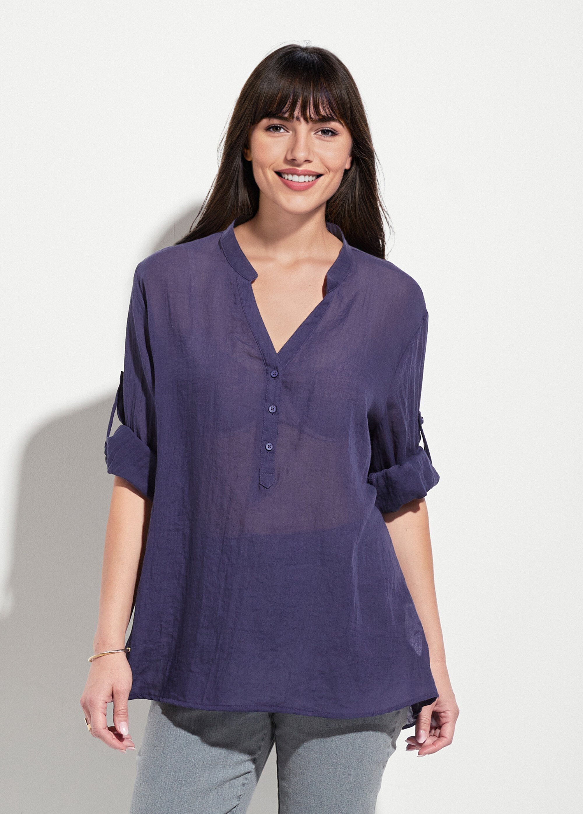 Chemisier ample col tunisien voile coton