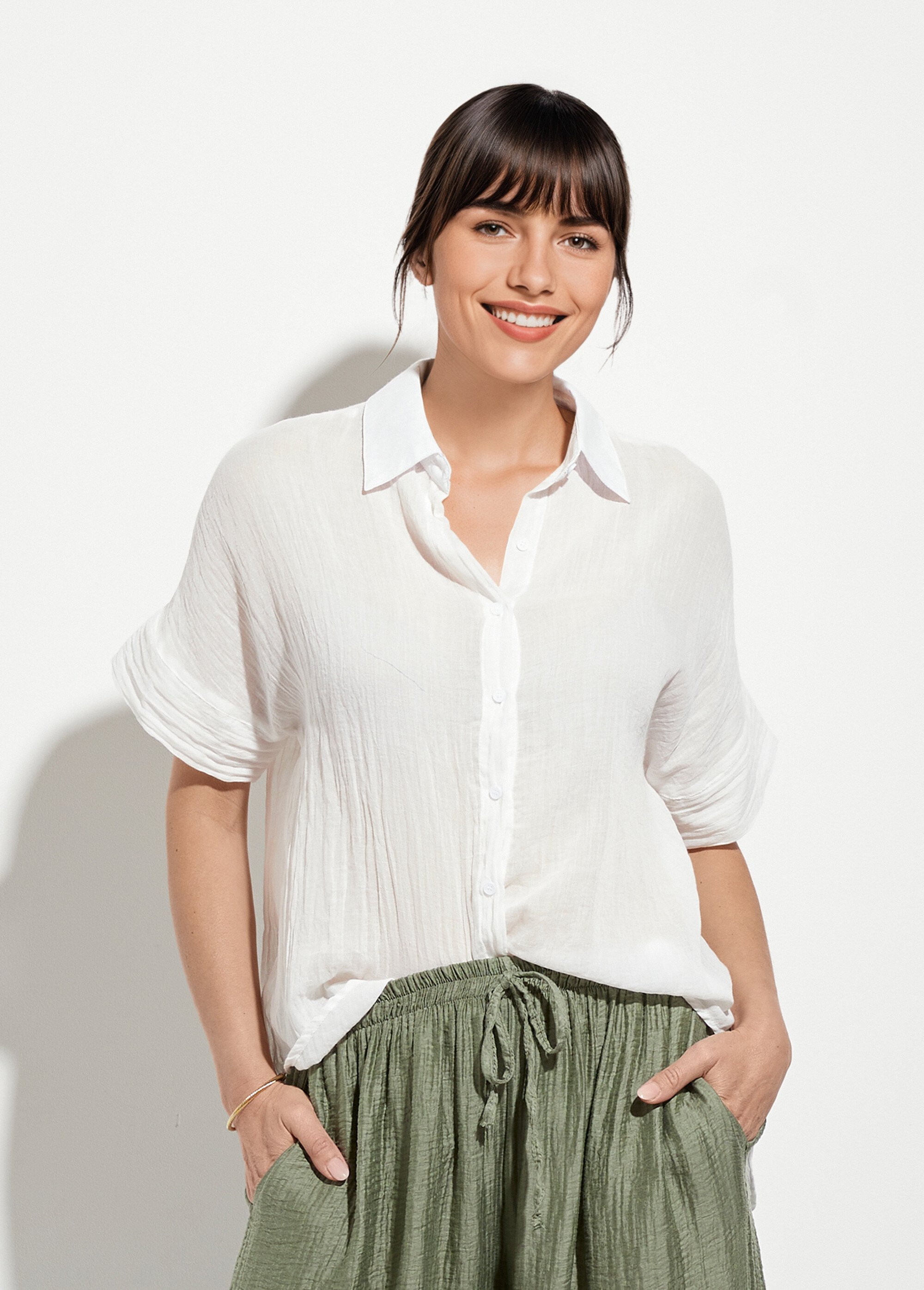 Chemisier froissé en voile manches courtes