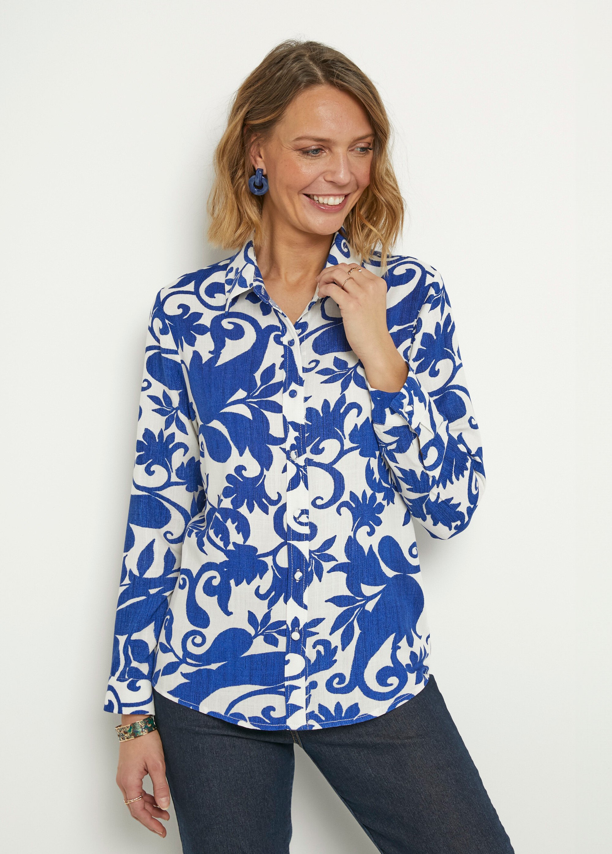 Chemisier imprimé bucolique manches longues