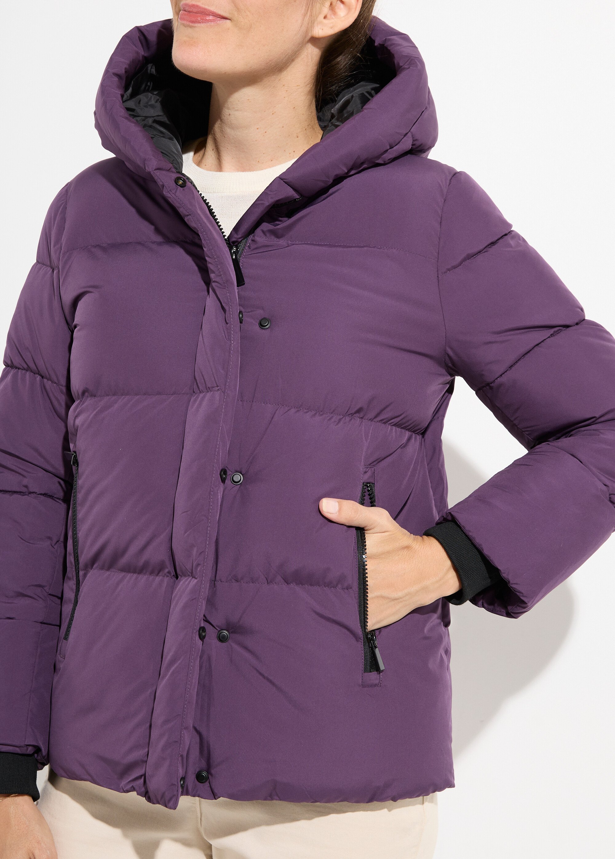 Doudoune courte matelassée à capuche Femme Violet ATT-AT8393 DE1