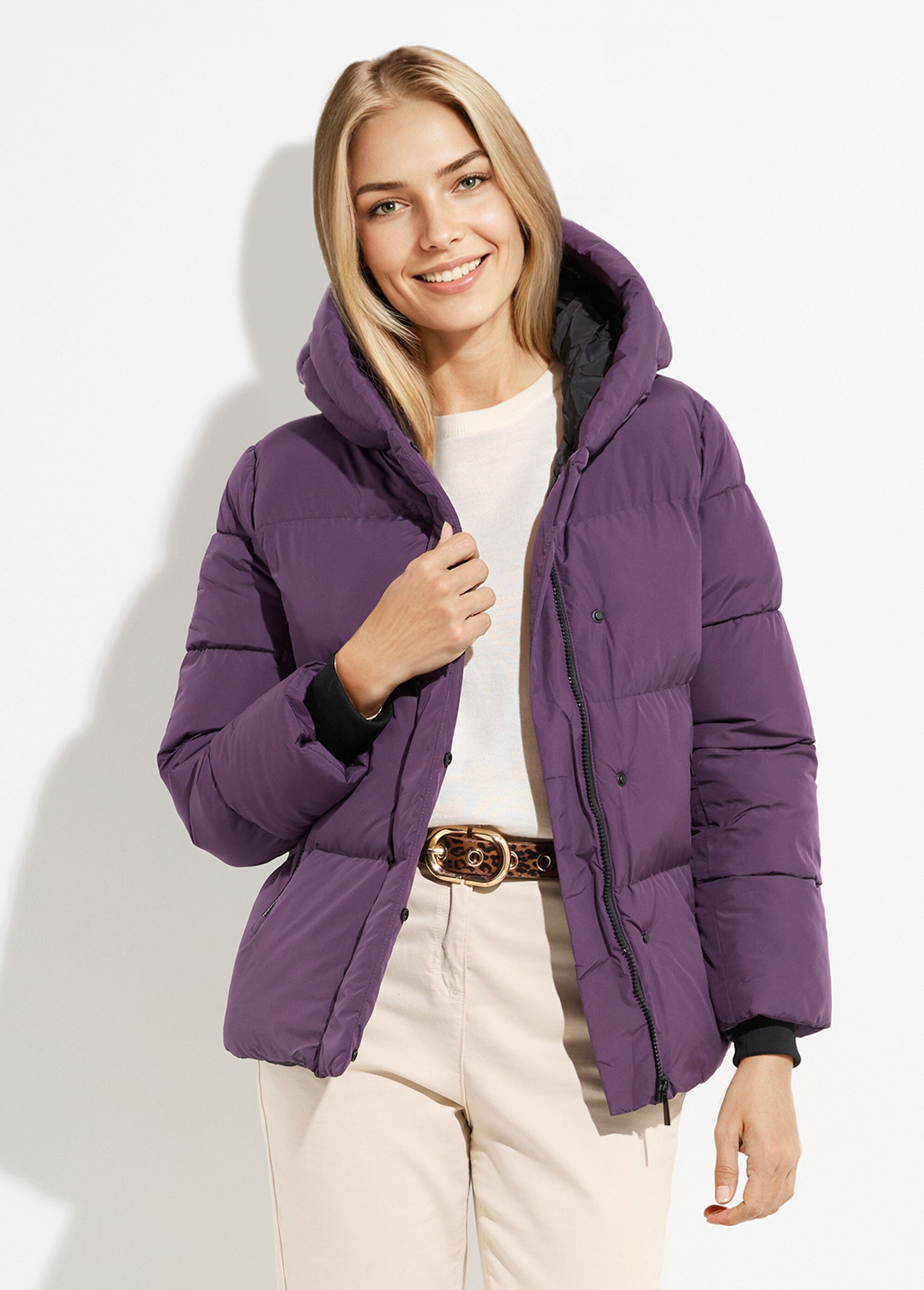 Doudoune courte matelassée à capuche Femme Violet ATT-AT8393 FA1