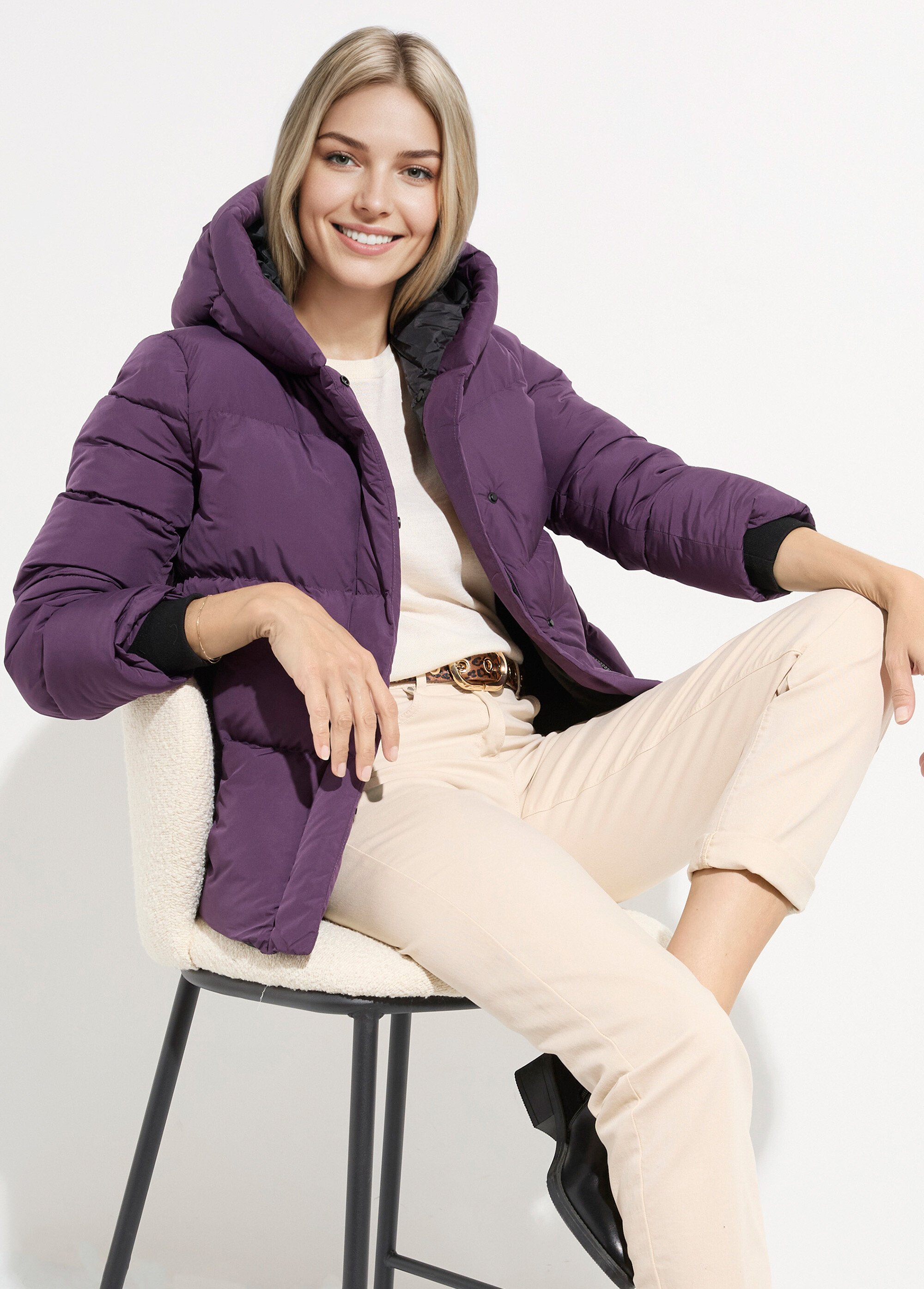 Doudoune courte matelassée à capuche Femme Violet ATT-AT8393 MV1