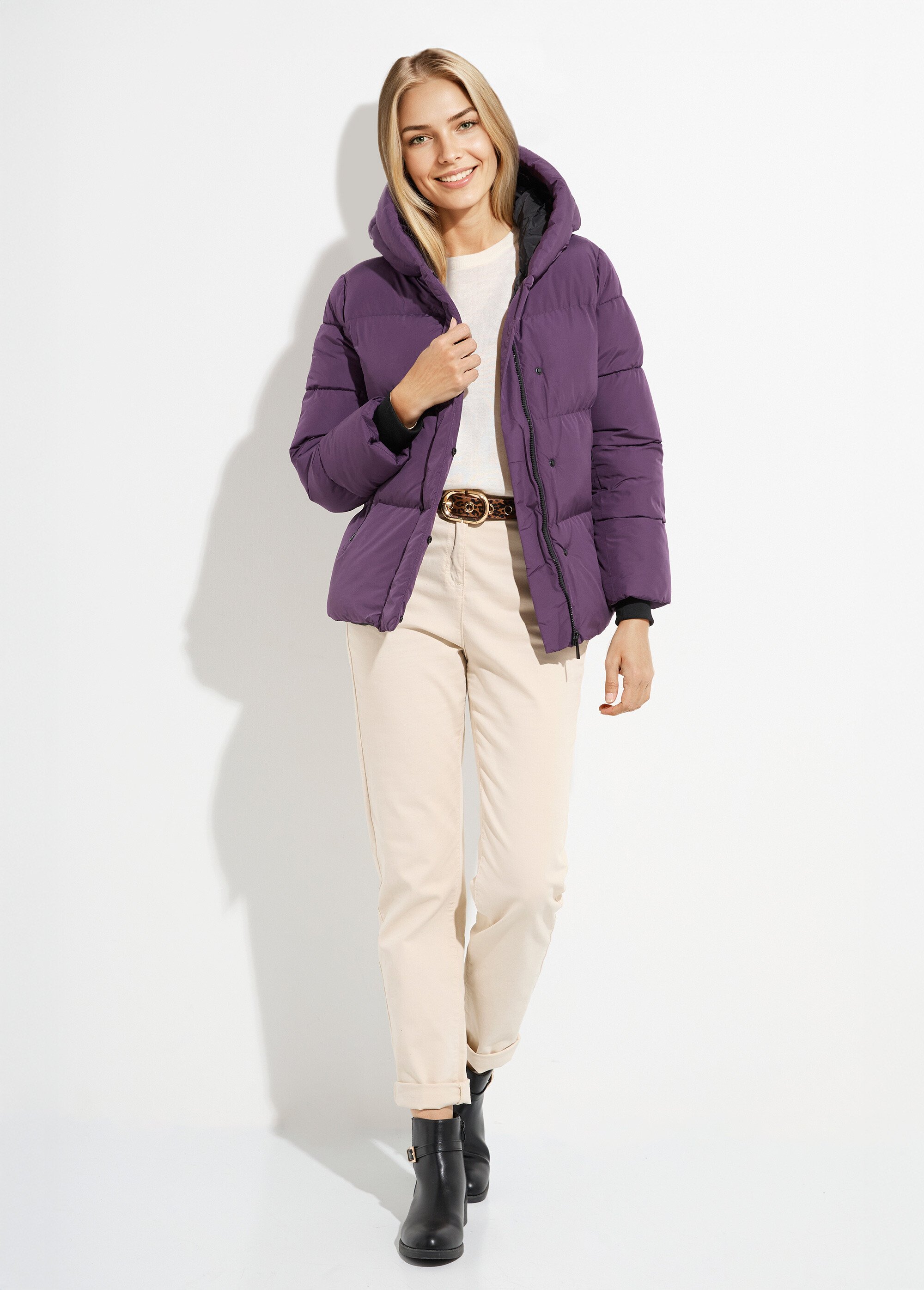 Doudoune courte matelassée à capuche Femme Violet ATT-AT8393 SF1