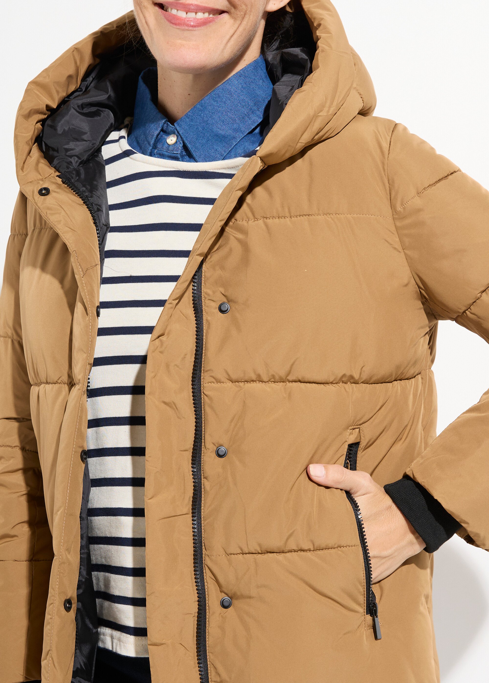 Doudoune courte matelassée à capuche Femme Beige ATT-AT8393 DE1