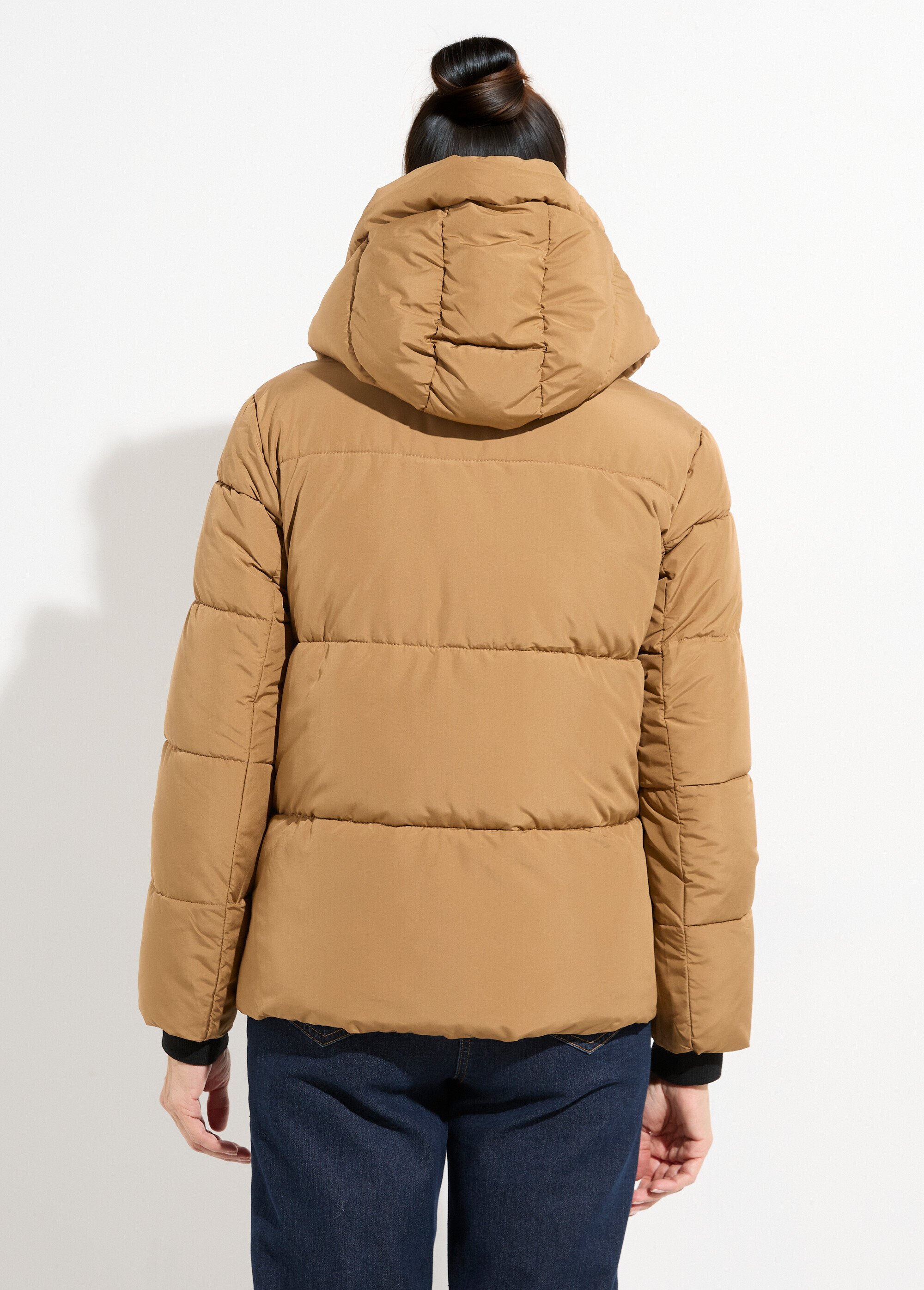 Doudoune courte matelassée à capuche Femme Beige ATT-AT8393 DO1