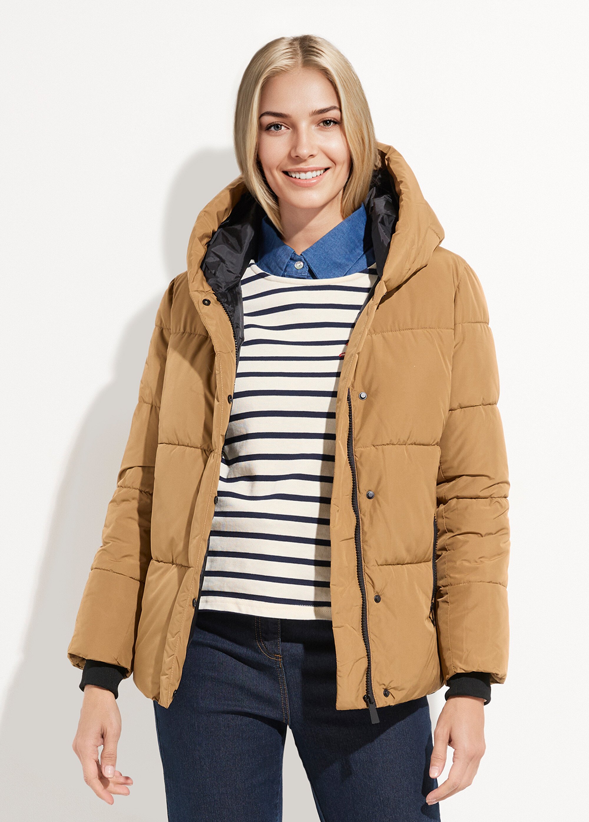 Doudoune courte matelassée à capuche Femme Beige ATT-AT8393 FA1