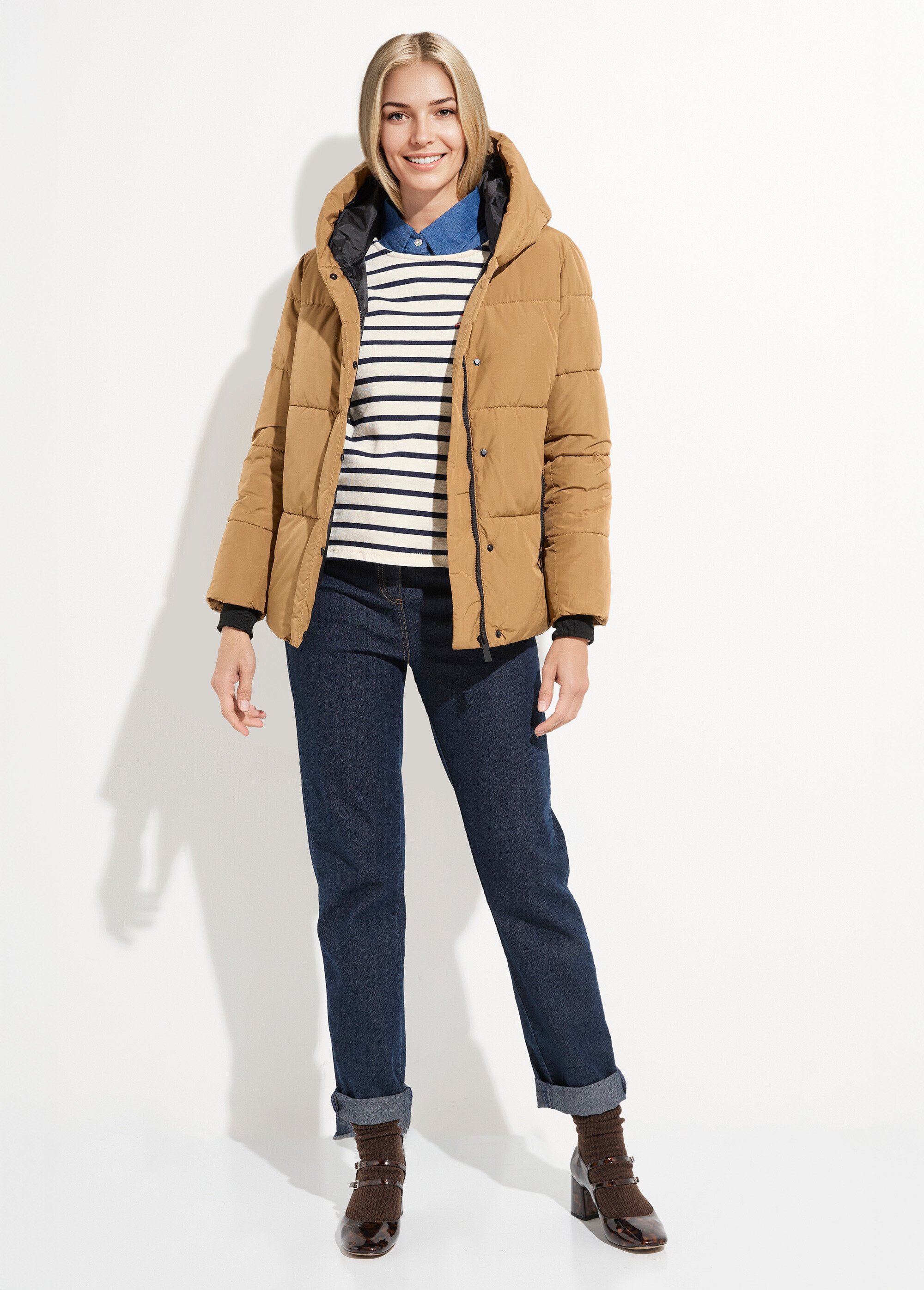 Doudoune courte matelassée à capuche Femme Beige ATT-AT8393 SF1