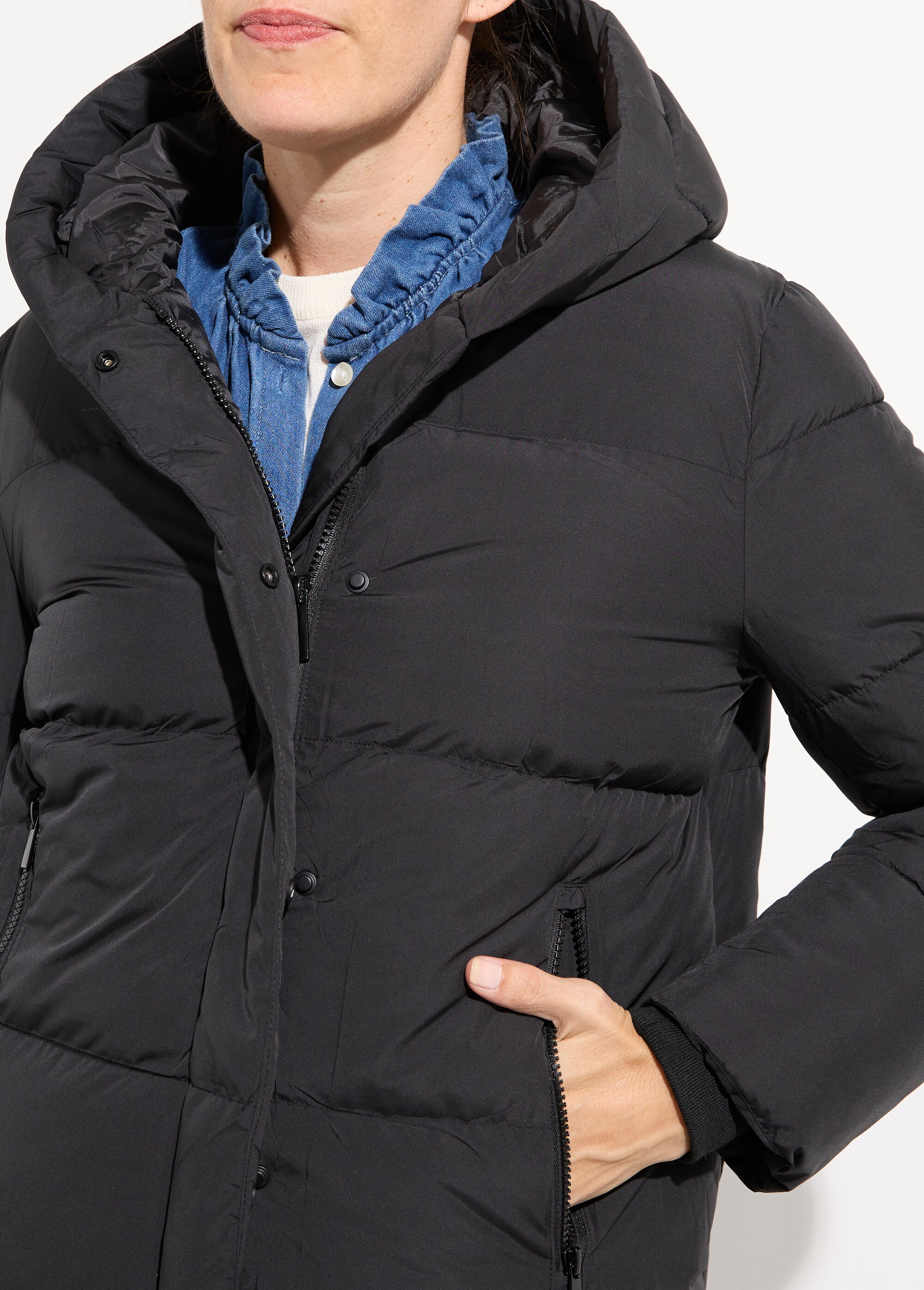 Doudoune courte matelassée à capuche Femme Noir ATT-AT8393 DE1
