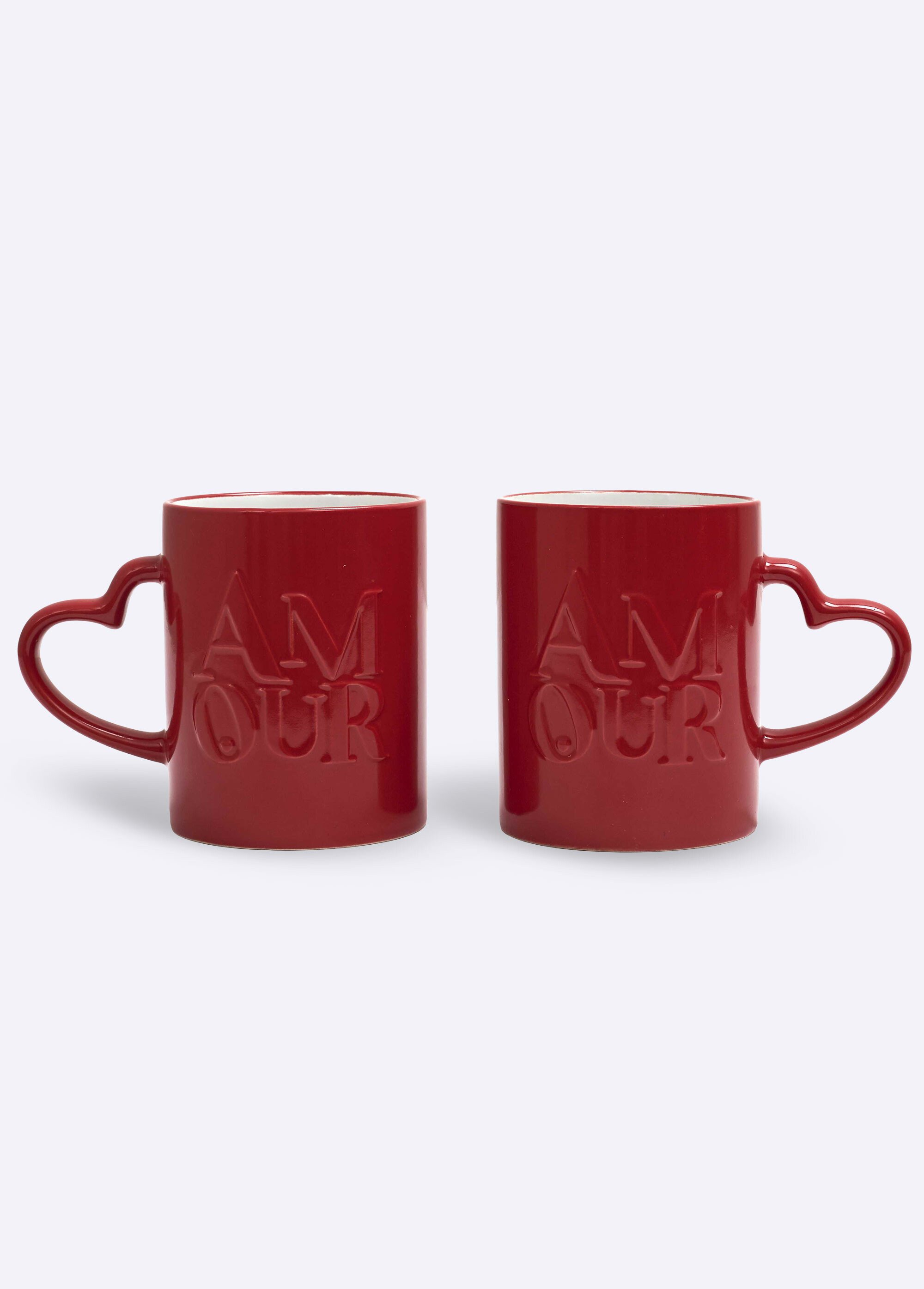 Duo mugs Amour en grès, avec anse coeur Rouge CMP-KA0385 FA1