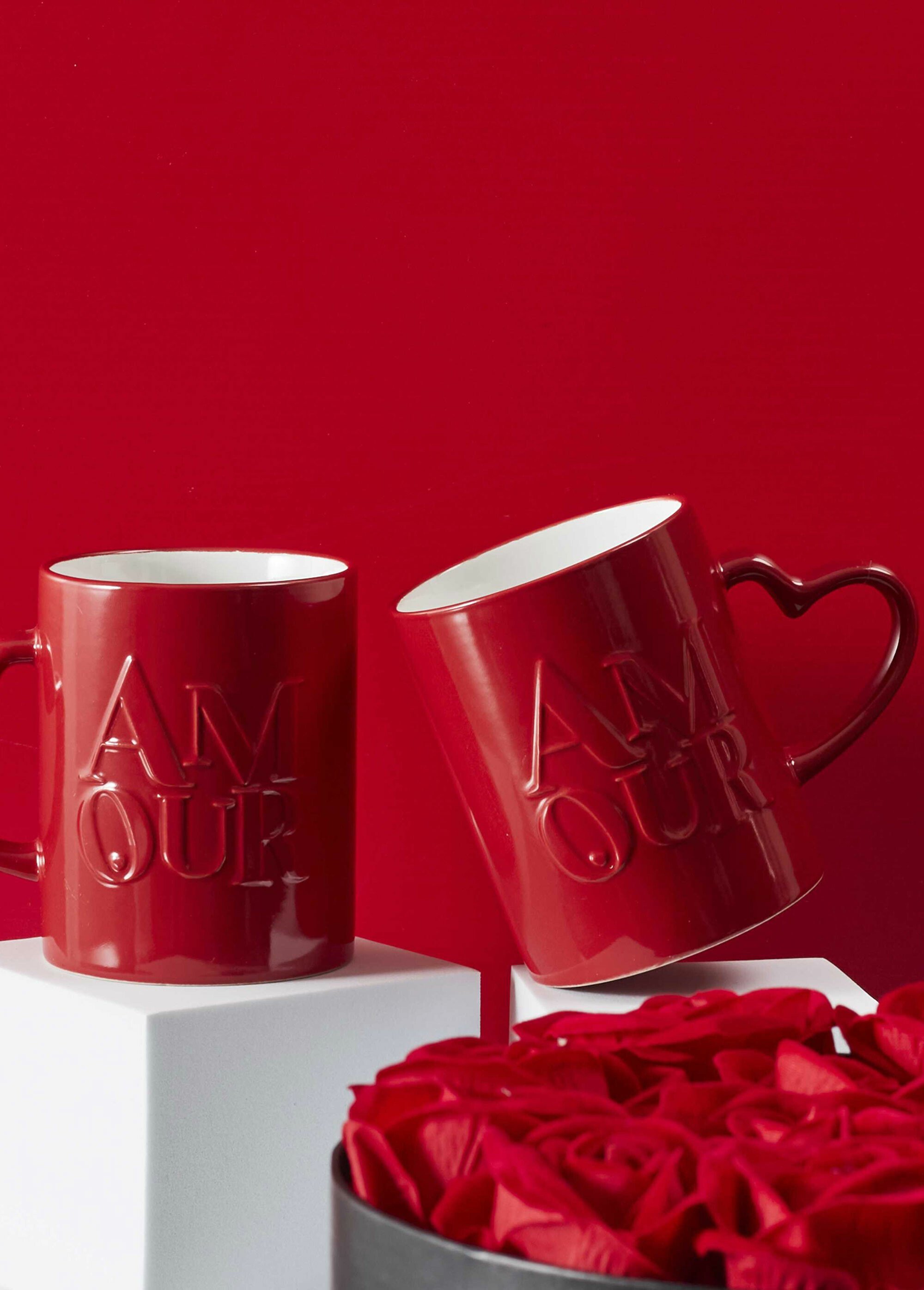 Duo mugs Amour en grès, avec anse coeur Rouge CMP-KA0385 SI1