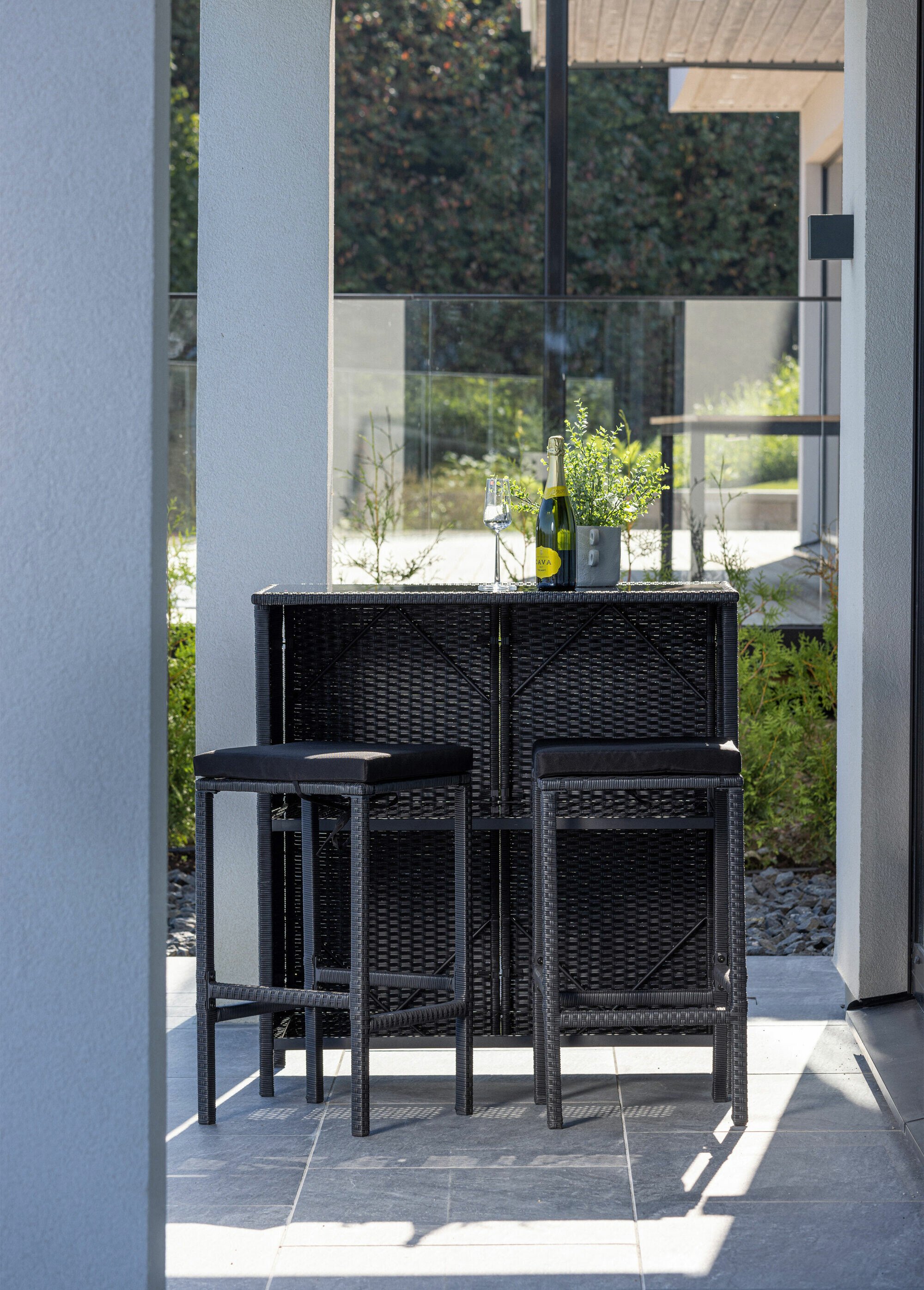 Ensemble tressé Bar + 2 Tabourets hauts NOIR VEN-6941-100 SI1