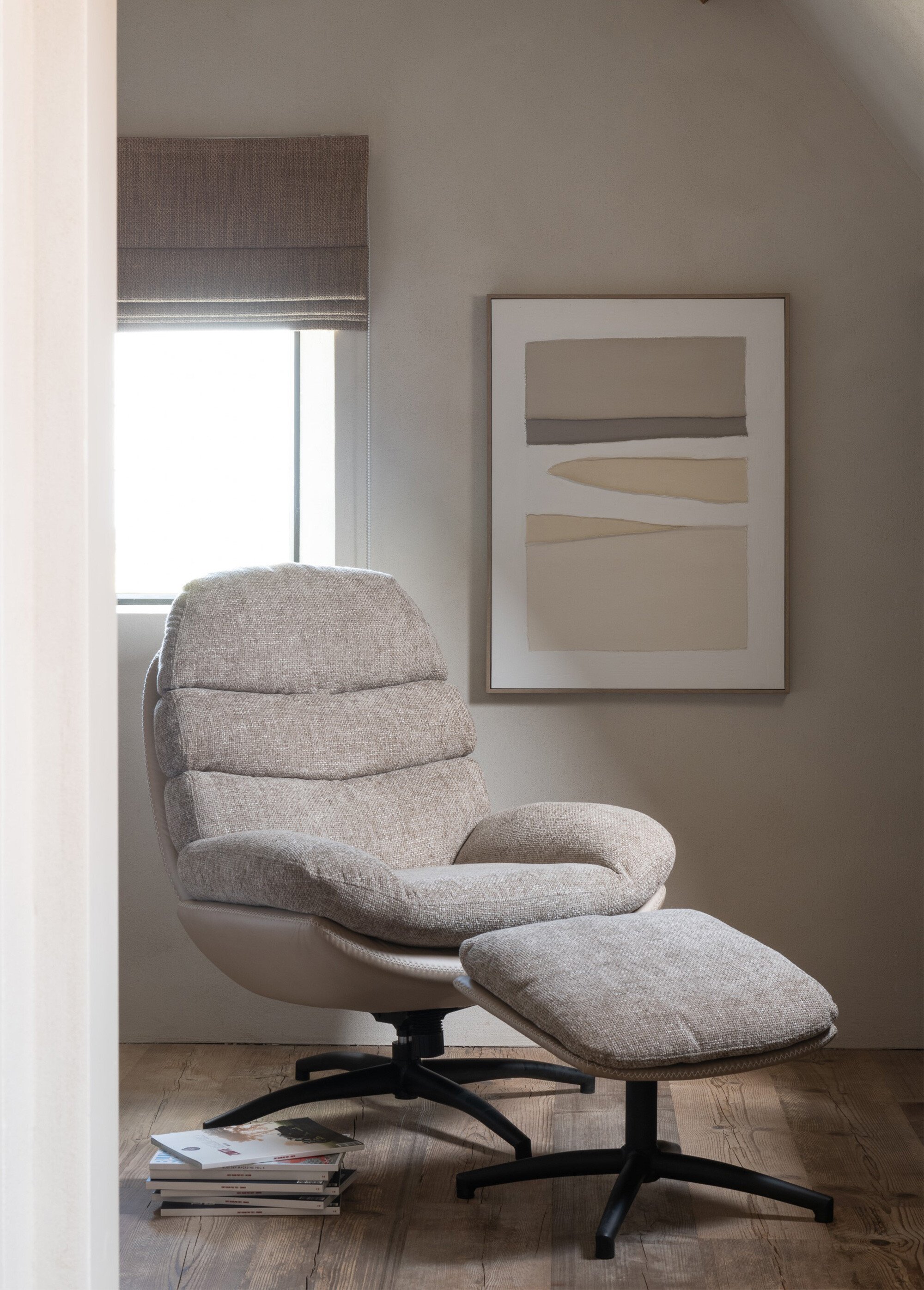 Fauteuil relax tissu + repose pieds 2BF BEIGE FONCE ET NOIR JP-50791 SI1