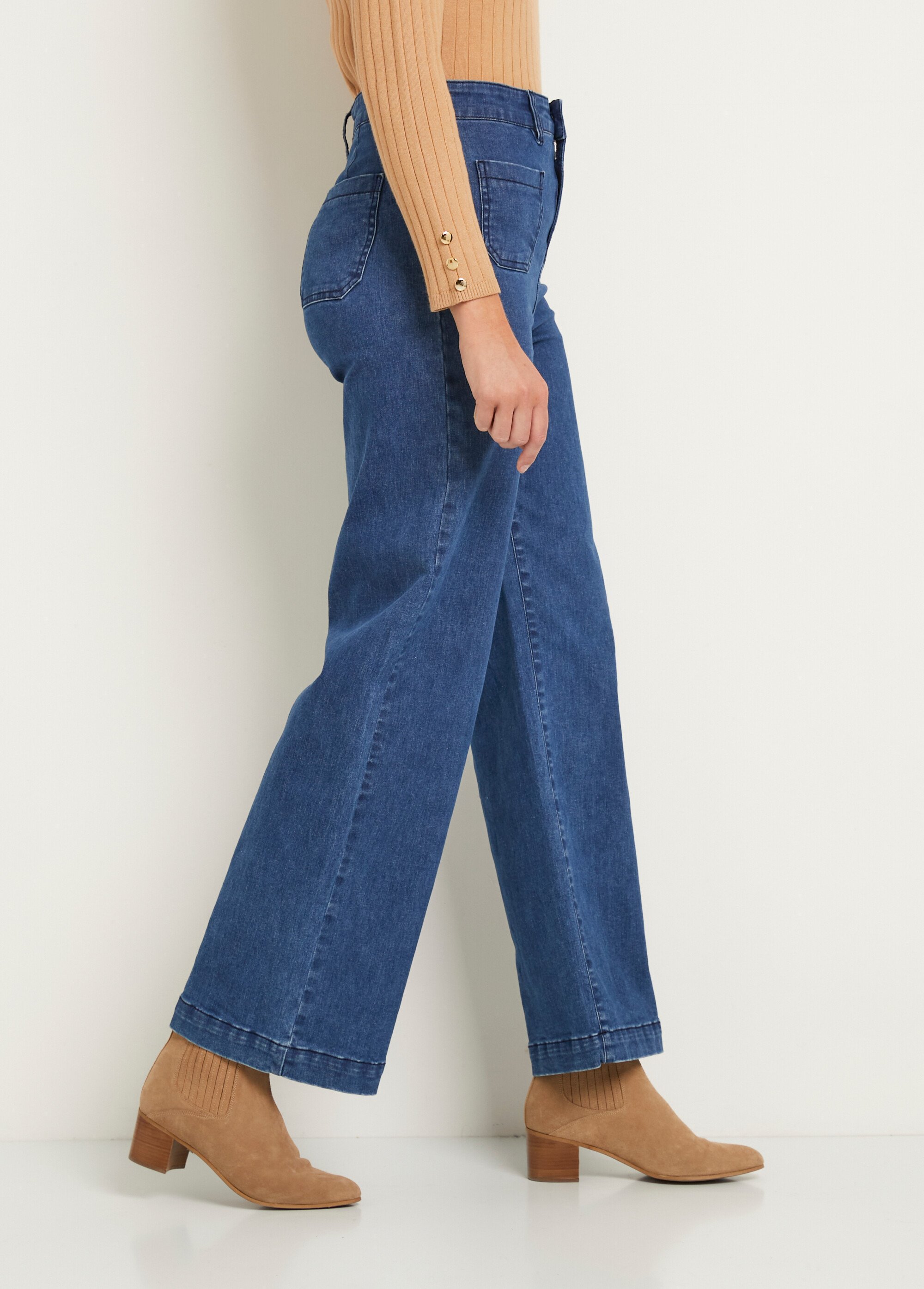 Jean Femme Taille Haute Droit Délavé - Denim Extensible (80% Coton, 20% Polyester) - Confort Et Style Quotidien