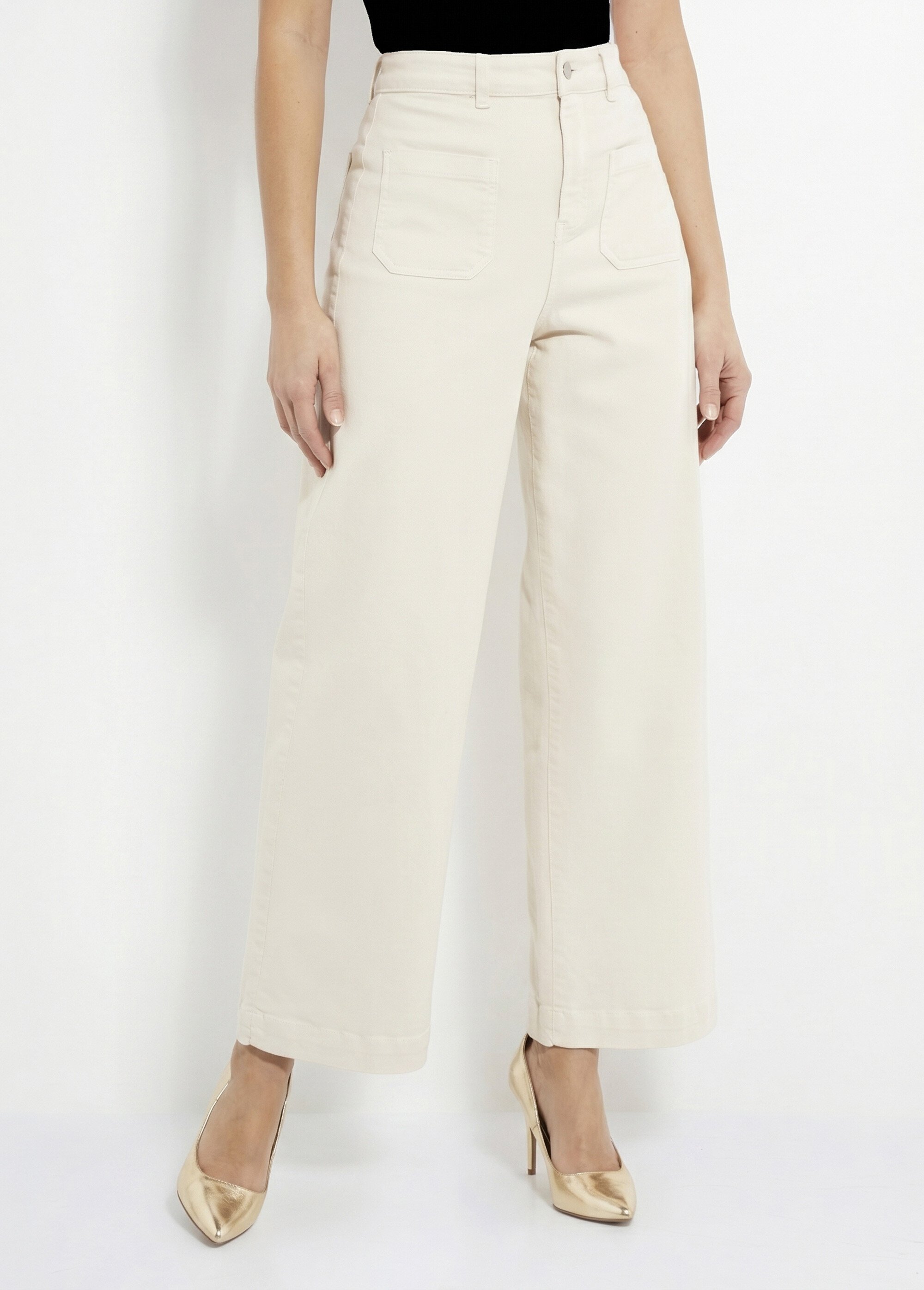 Jean large denim extra extensible 4 poches Femme Beige NISSA FA1