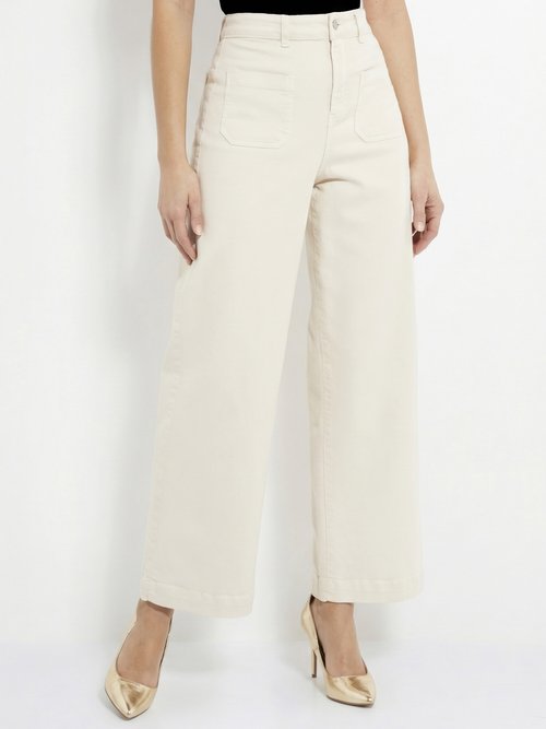 Jean large denim extra extensible 4 poches Femme Beige NISSA FA1