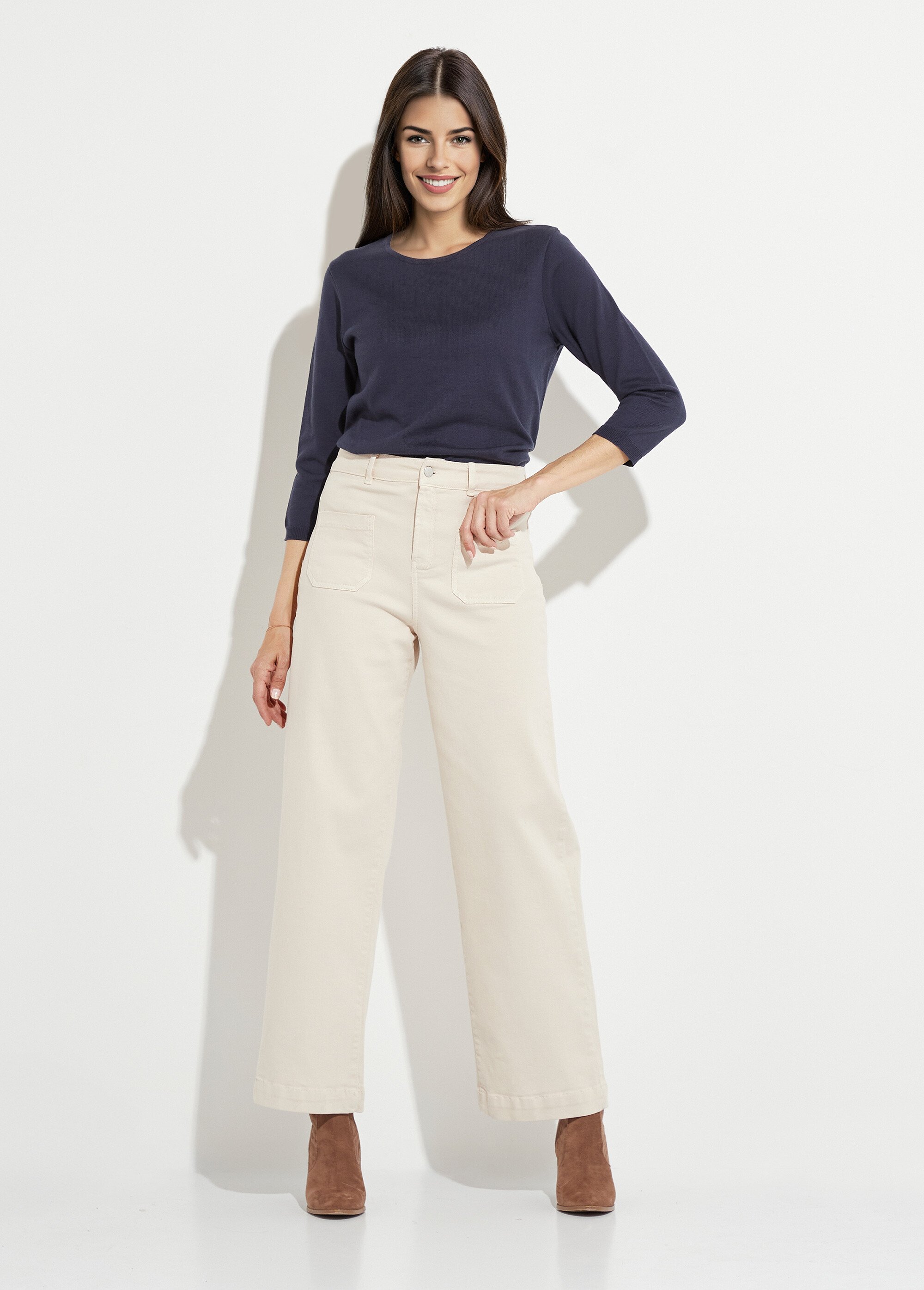 Jean large denim extra extensible 4 poches Femme Beige NISSA SF1