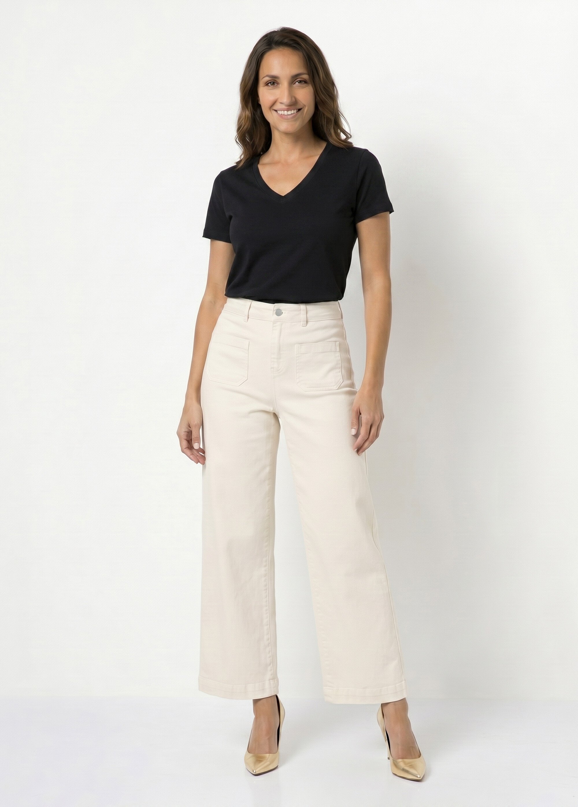 Jean large denim extra extensible 4 poches Femme Beige NISSA SI1