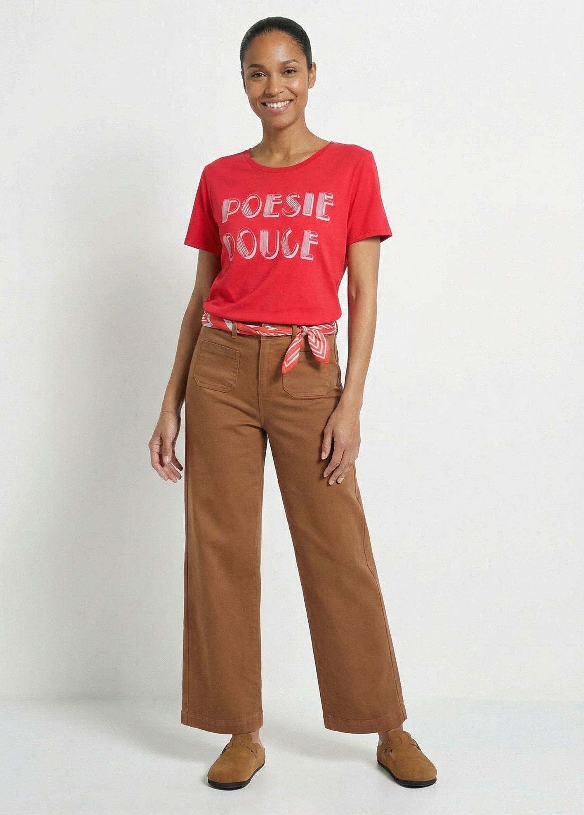 Jean large denim extra extensible 4 poches Femme Marron NISSA MV1