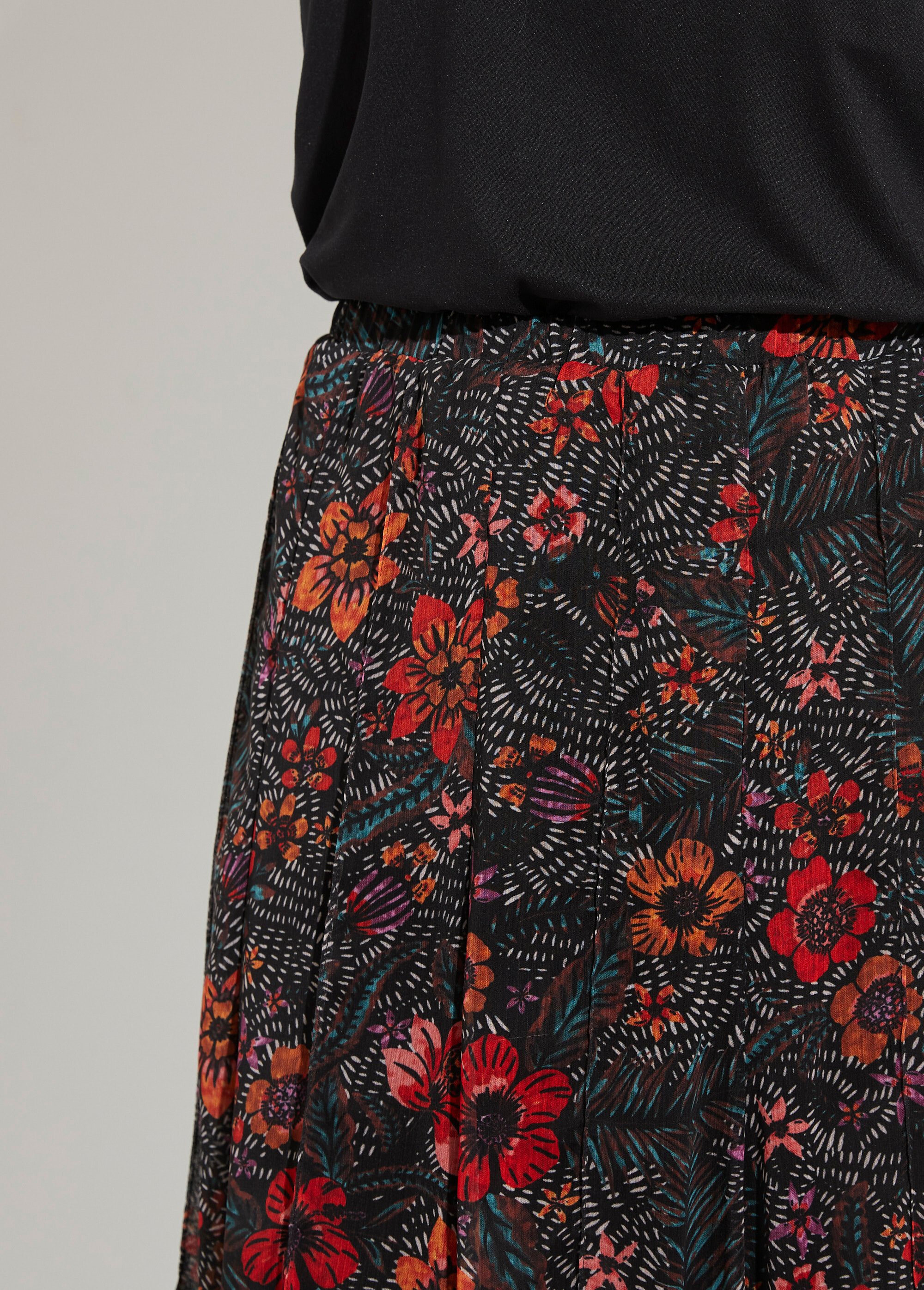 Jupe longue évasée en voile fleuri Femme Noir LAMIER DE1