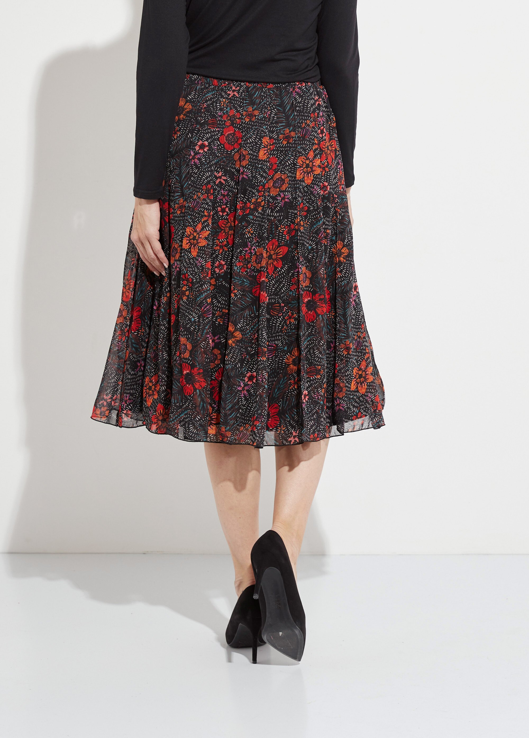 Jupe longue évasée en voile fleuri Femme Noir LAMIER DO1